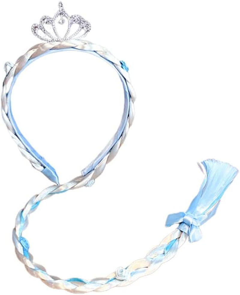 Kids Girls Toddlers Blue Elsa Princess Ponytail Hair Extension Party Hair Clips Snowflake Crown Headband Hairband Costume Dress up Braided Wigs (Elsa Crown Headband)