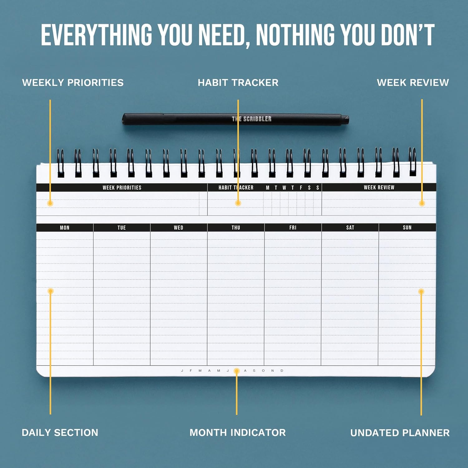 2026 Weekly Planner | Undated Daily Monthly Productivity Pad with Habit Tracker, Weekly to Do List & Free Pen | Spiral-Bound Desk Organizer Notepad for Adhd, Work, College & Home | Lasts 1 Full Year image number 3