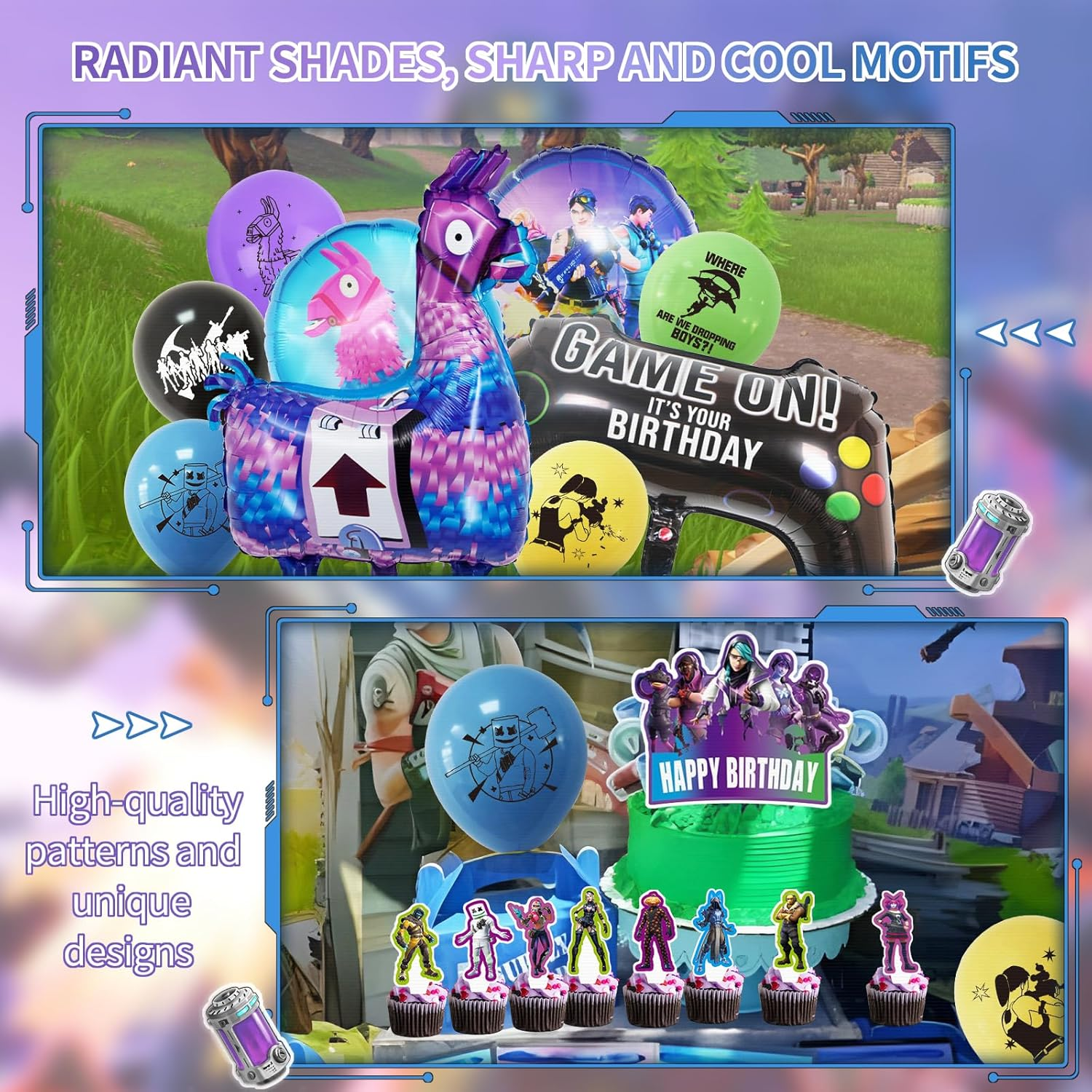 Fortnit Birthday Decoration 8 Years Boy, 51 Pieces Gaming Party Birthday Decoration, Fortnit Balloon 8Th Birthday Boy Set, 3D Purple Balloons Fortnit Gamer Birthday Decoration for Children (8 Years) image number 1