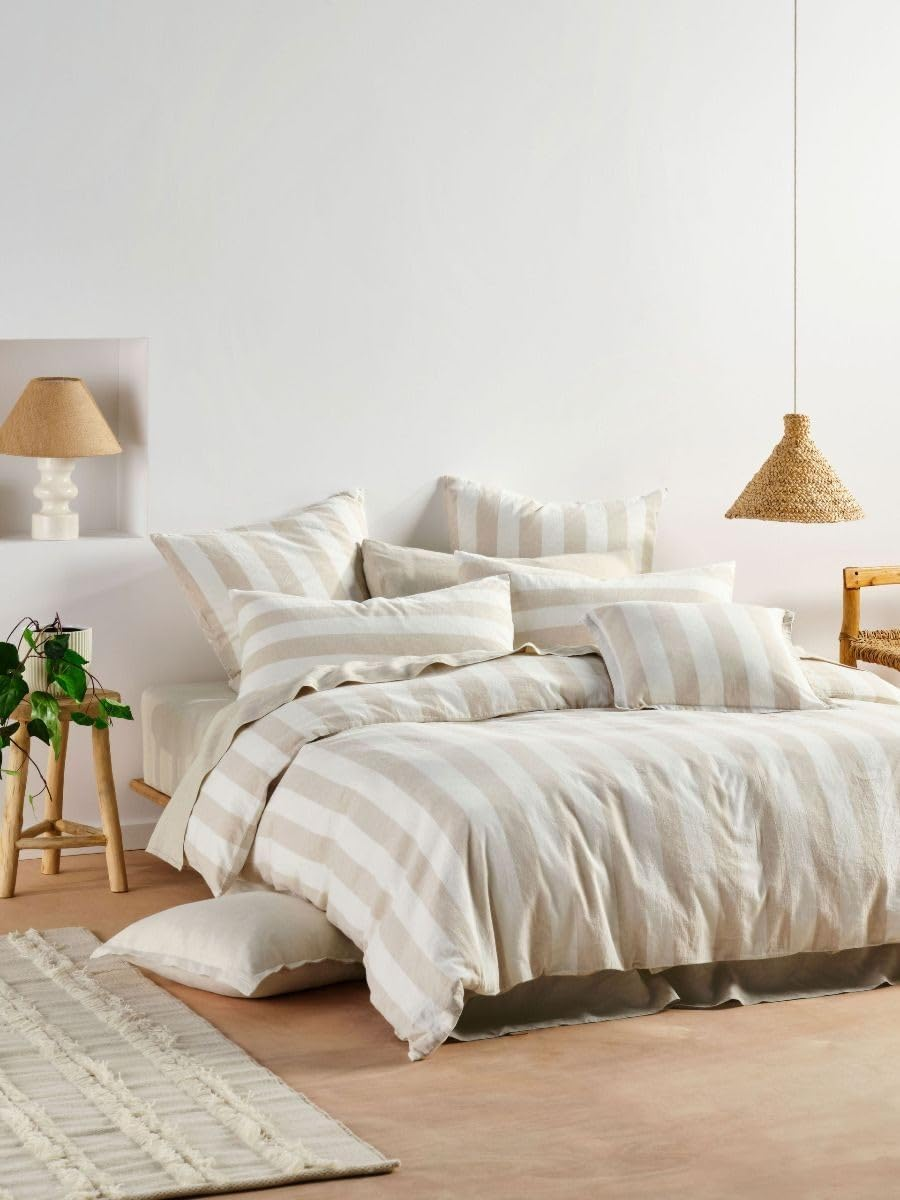 Linen House Vintage Stripe Quilt Cover Set, Pesto, Queen Size