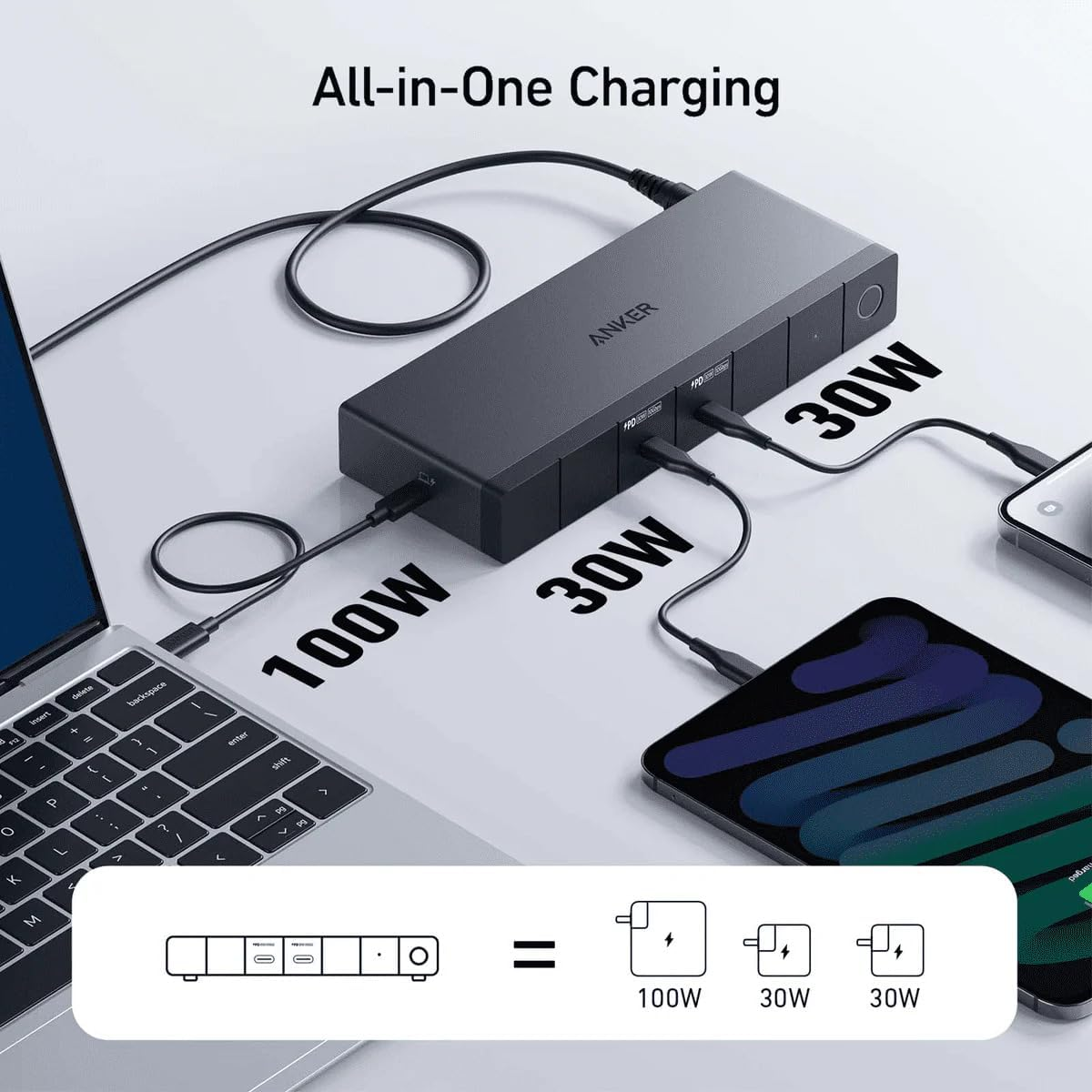 Anker 778 Thunderbolt Docking Station (12-In-1, Thunderbolt 4), 40 Gbps with Max 100W Charging for Laptop, Single 8K, Quad 4K Display, Ethernet, 6 USB Ports for Dell, HP Laptops and More(Gray) image number 1
