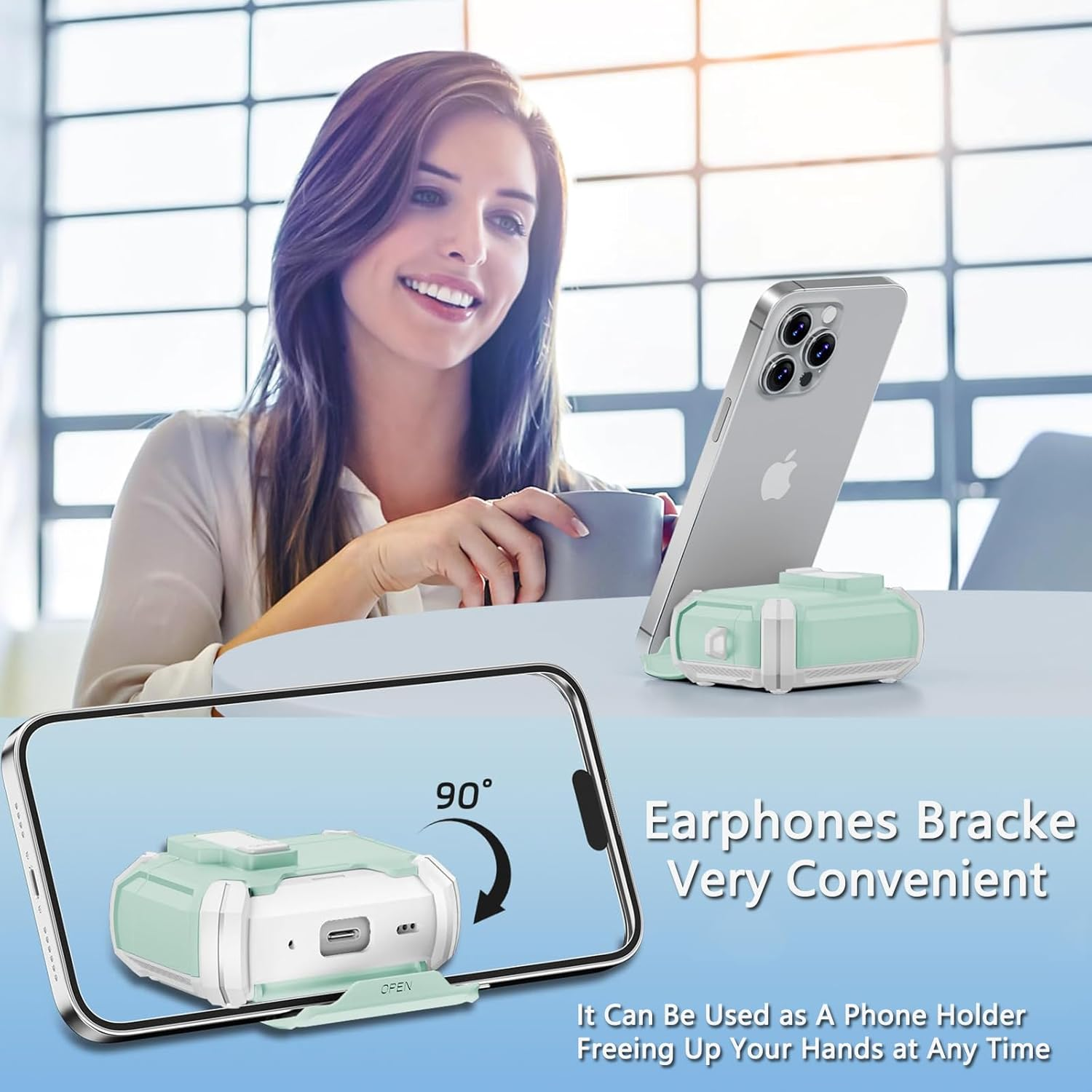 Komiyaa for Airpods Pro 3 Case (2025) with Phone Stand, [Compatible with Magsafe Wireless Charging, Magnetic Automatic Lock Cover with Keychain for Airpods Pro 3Rd Generation (Green) - Black/White image number 5