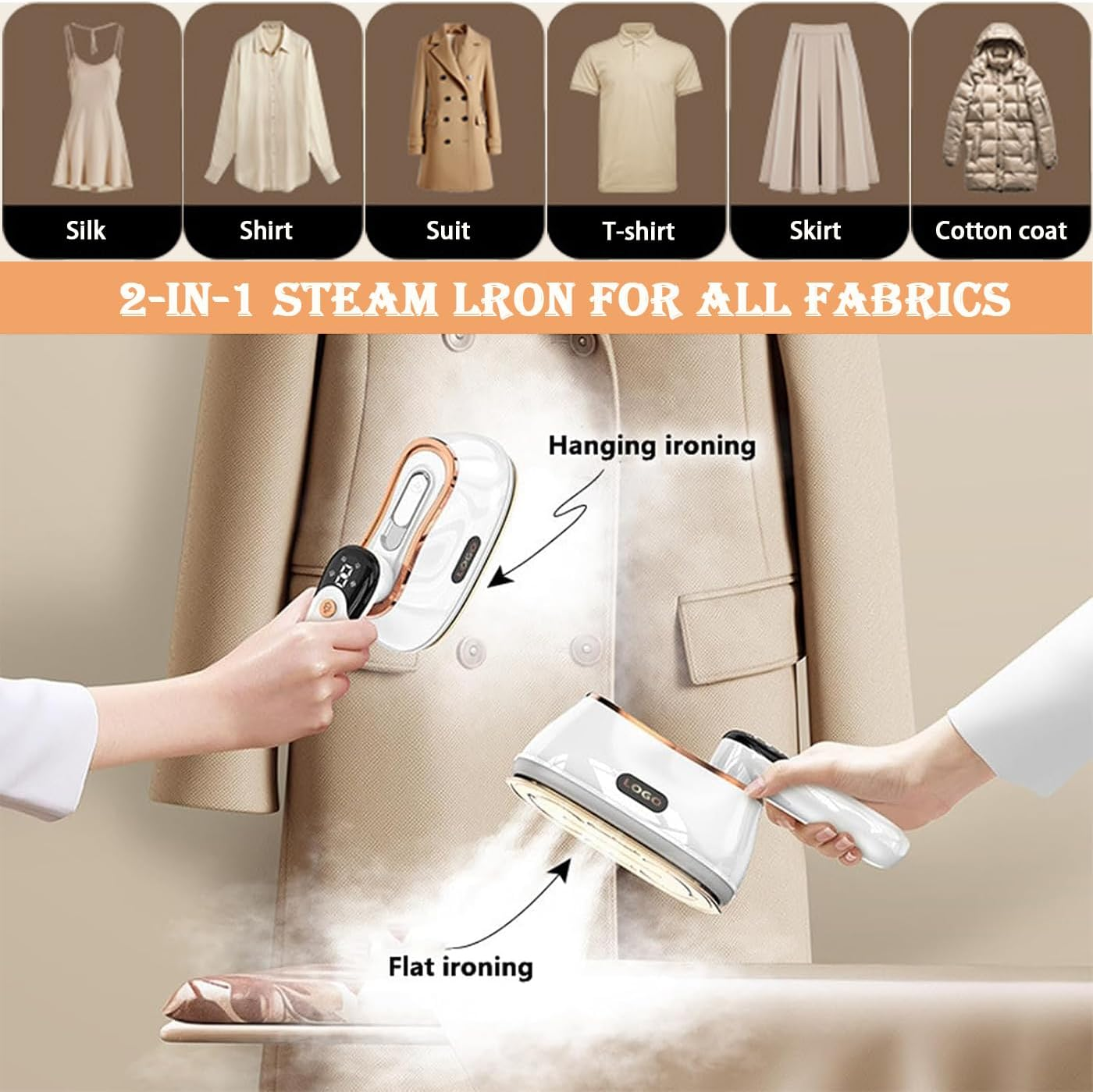 Portable Steamer Iron for Clothes anti Steam Gloves 1200W Handheld Fabric Steamer with LCD 180Ml Water Tank 10S Fast Heat-Up 4 Ironing Modes Mini Clothing Steam Iron for Home, Dorm, Travel image number 6