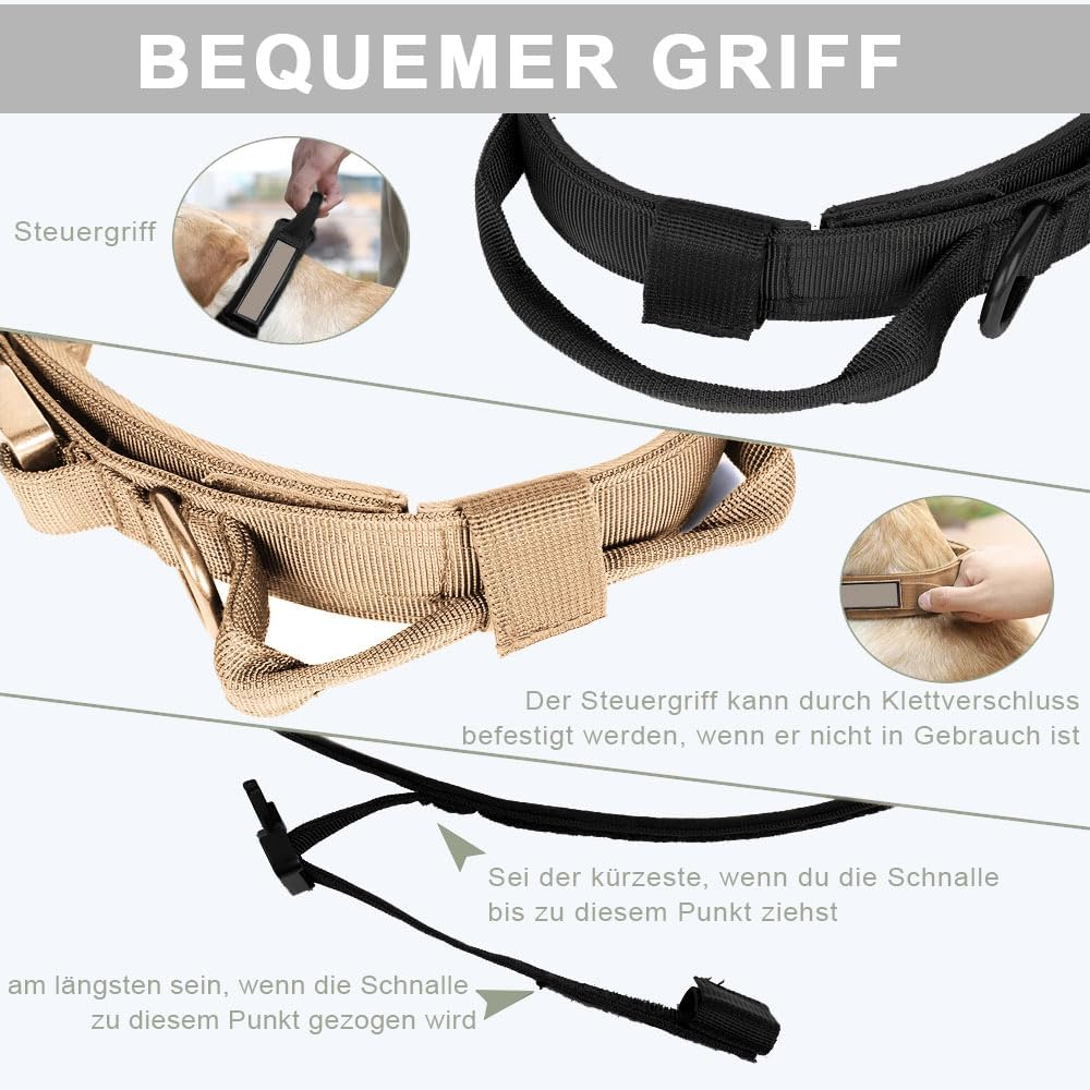Voarge Tactical Dog Collar, Adjustable Dog Collar with Control Handle, Padded Nylon Dog Collar, Metal Buckle, for Medium Large Dogs, Hunting Training, Outdoor (Brown, XL) image number 4