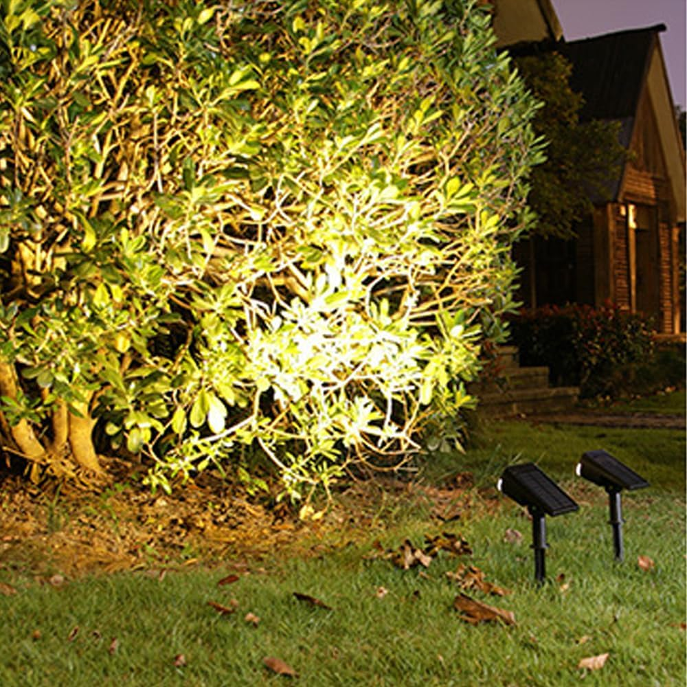2Pcs Solar Spot Lights Outdoor, High Brightness Illumination for Outdoor Garden and Landscape Lighting Dual Functionality Lights for Garden Tree Pathways Patios and Driveways