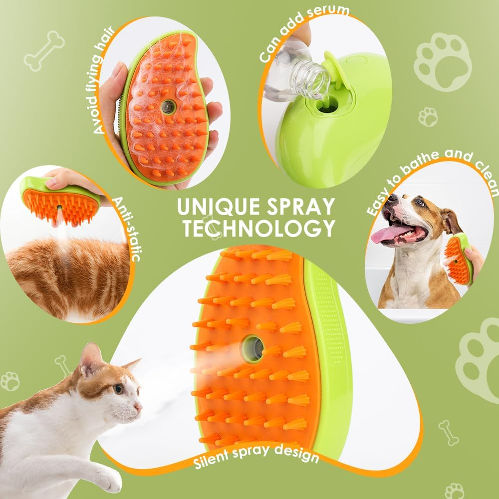 Cat Brush with Spray, Anti-Animal Hair Brush, Detangling Brush for Cats with Water Reservoir, Short Haired Cat Brush, for Removing Dead Hair and Lost Hair (Yellow)