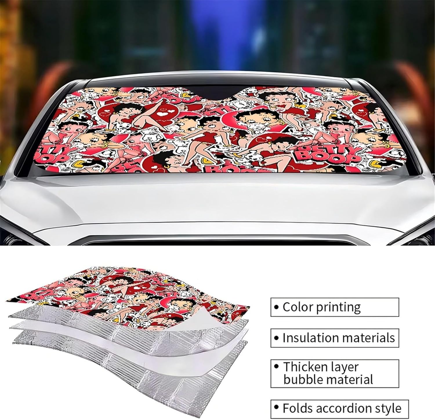 B-Betty-Cute-Girl Anime Car Windshield Sunshade Cover Foldable Automotive Sun Shade Visor Window Reflector Cars Keep Car Cool(Z6) image number 6