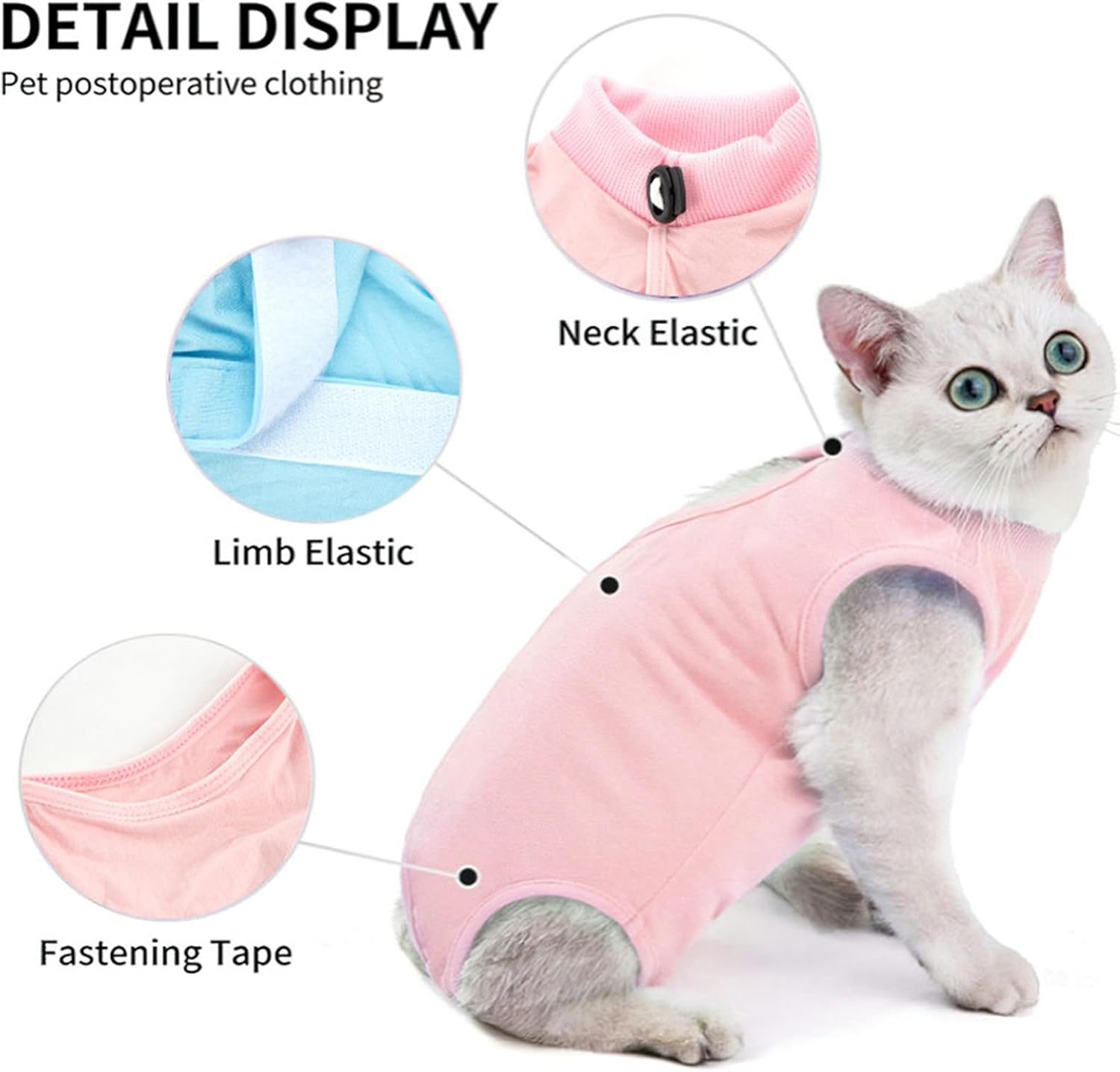 XUTONG 2PCS Cat Surgery Recovery Suit, Cat Onesie for Post-Surgery, Size S, Pink image number 5