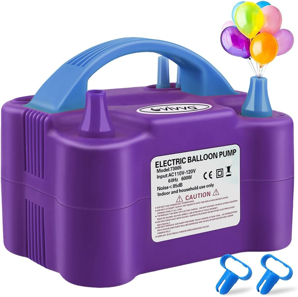 Vivva Balloon Pump Electric,600W Balloon Blower Inflator Dual Nozzle Air Pump with 2 Balloon Tying Tools,Balloons Inflator for Party Decoration (Blue)