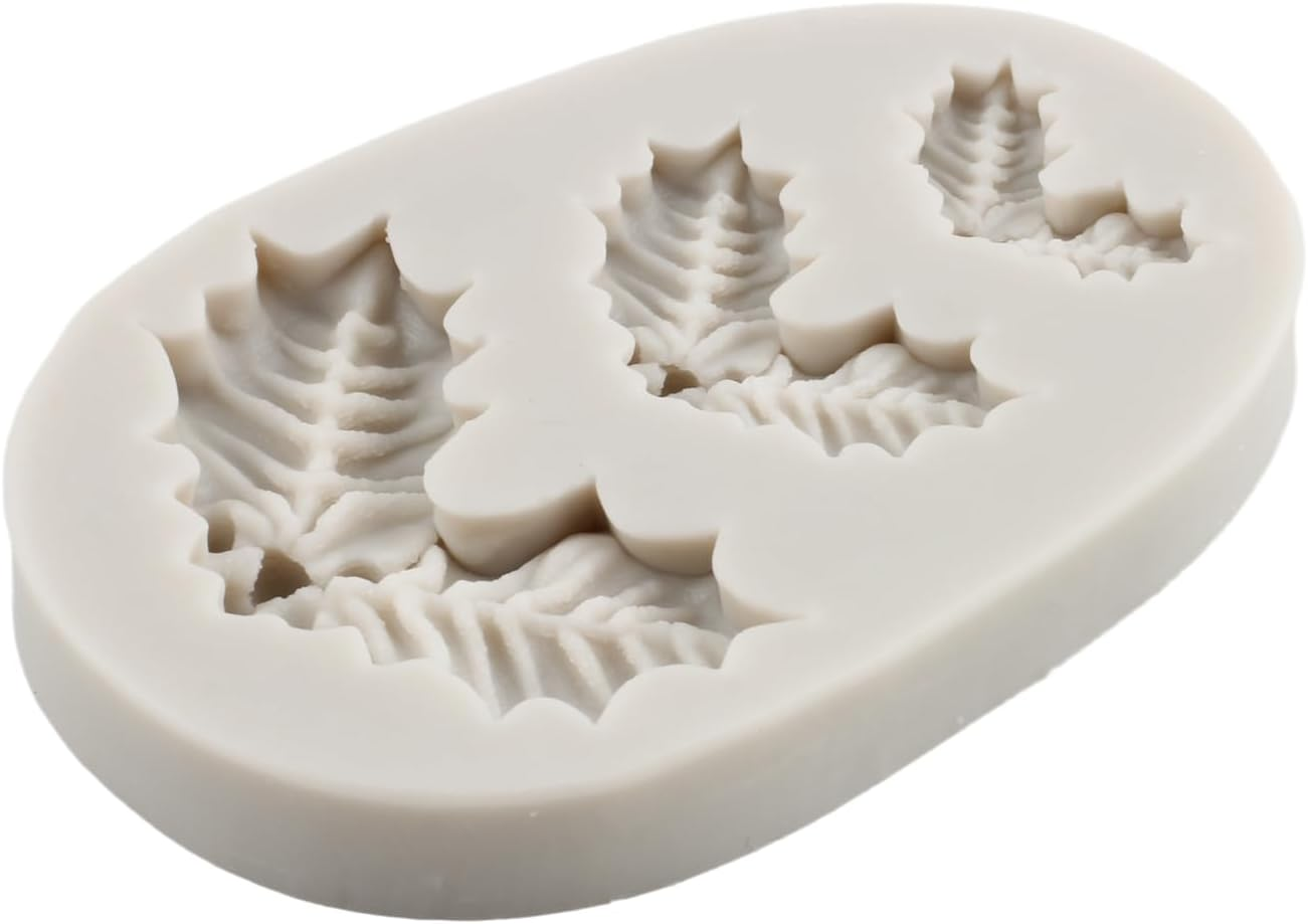 Christmas Silicone Mould Hollyhock Leaves Fondant Mould for Decorating Sugar Cakes Cupcake Topper Polymer Clay Candy Chocolate Gum Paste Set of 4 image number 1
