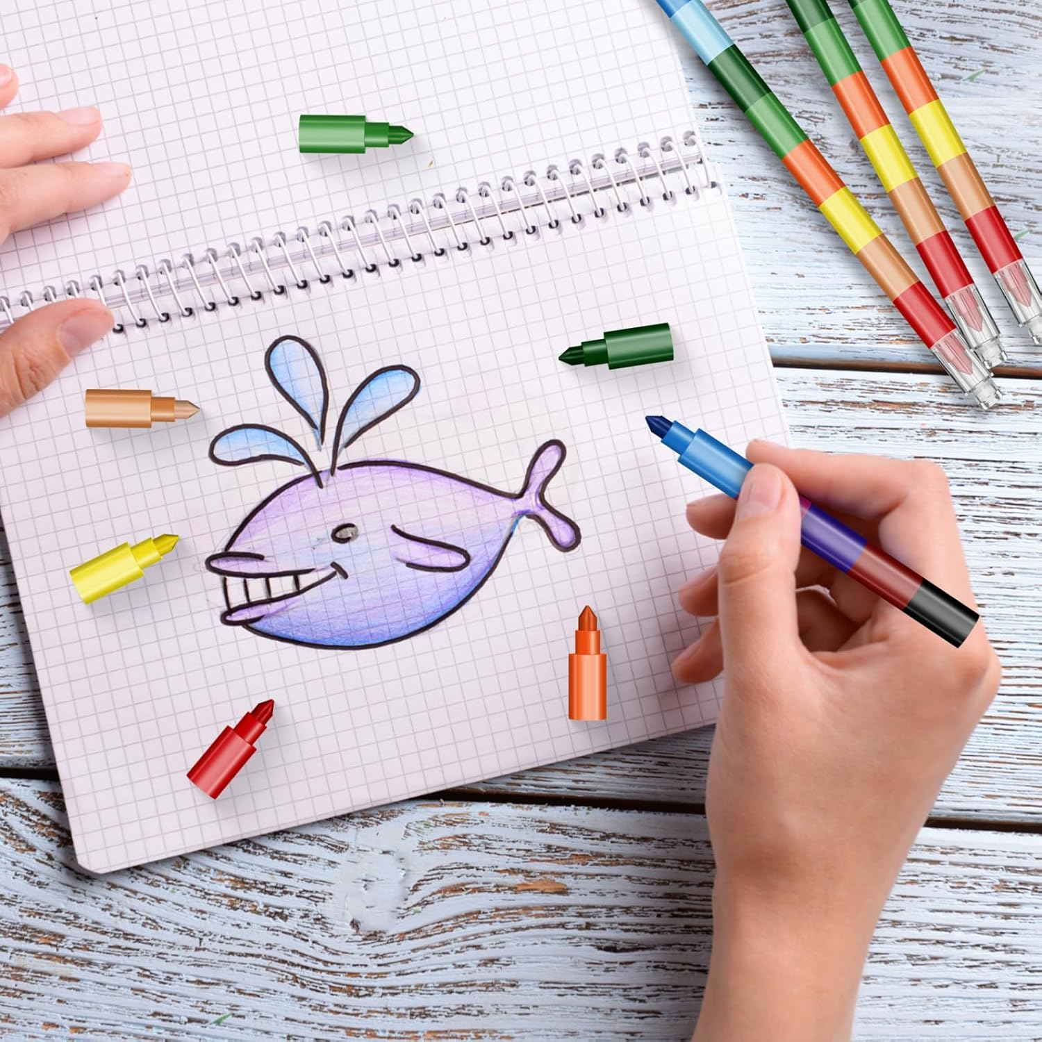 TEAONE Mini Crayon, 10 PCS Stacking Crayons for Party Favors, School Supplies (12 Colors) image number 4