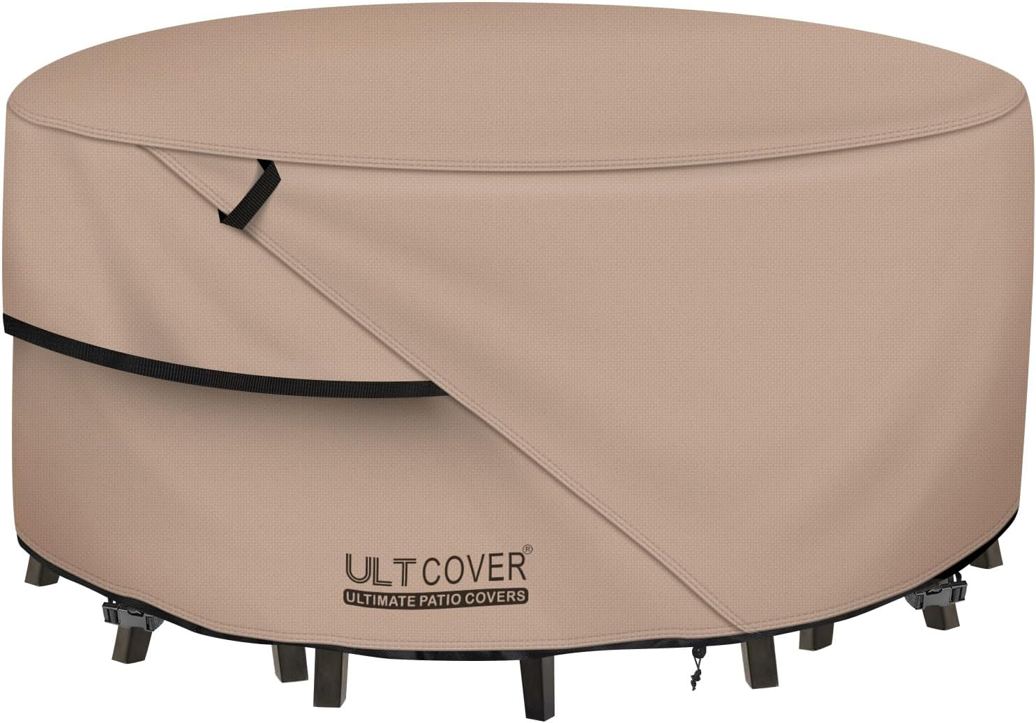 ULTCOVER round Patio Furniture Cover - Outdoor Waterproof Table with Chair Set Cover 76 Inch, Black