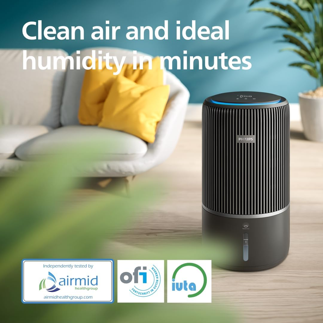 Philips 3400 Series 2-In-1 Air Purifier and Humidifier, HEPA Nanoprotect + Active Carbon Filter, Hygienic Humidification at 650Ml/H, CADR 300M&sup3;/H for 78 M2 (AC3421/13)