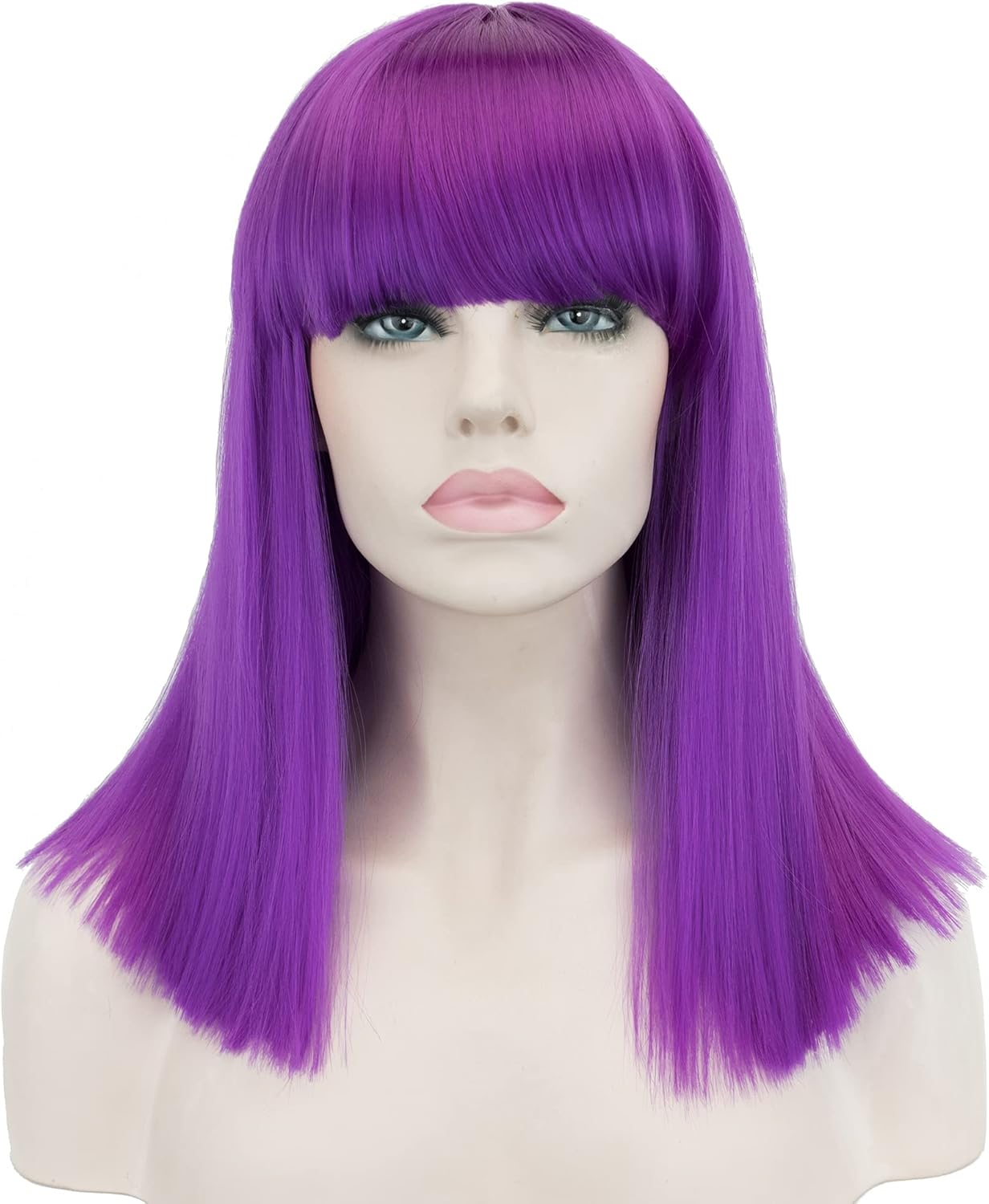 IMISSU Short Natural Cut Hair Cosplay Wig with Straight Bangs Halloween Costume Party Bob Wigs for Women (Purple) image number 5
