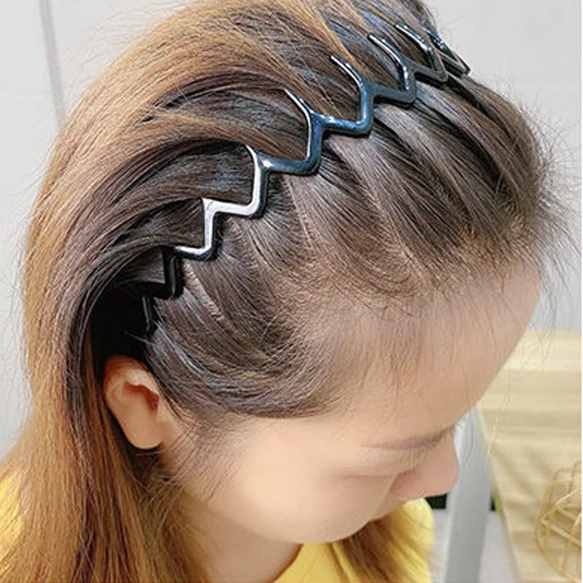 2PCS Tooth Headband for Women Girls Plastic Wavy Hair Comb Headband Zig Zag Black Plastic Sharks Tooth Hair Comb Hard Headbands for Women Men Girls image number 4