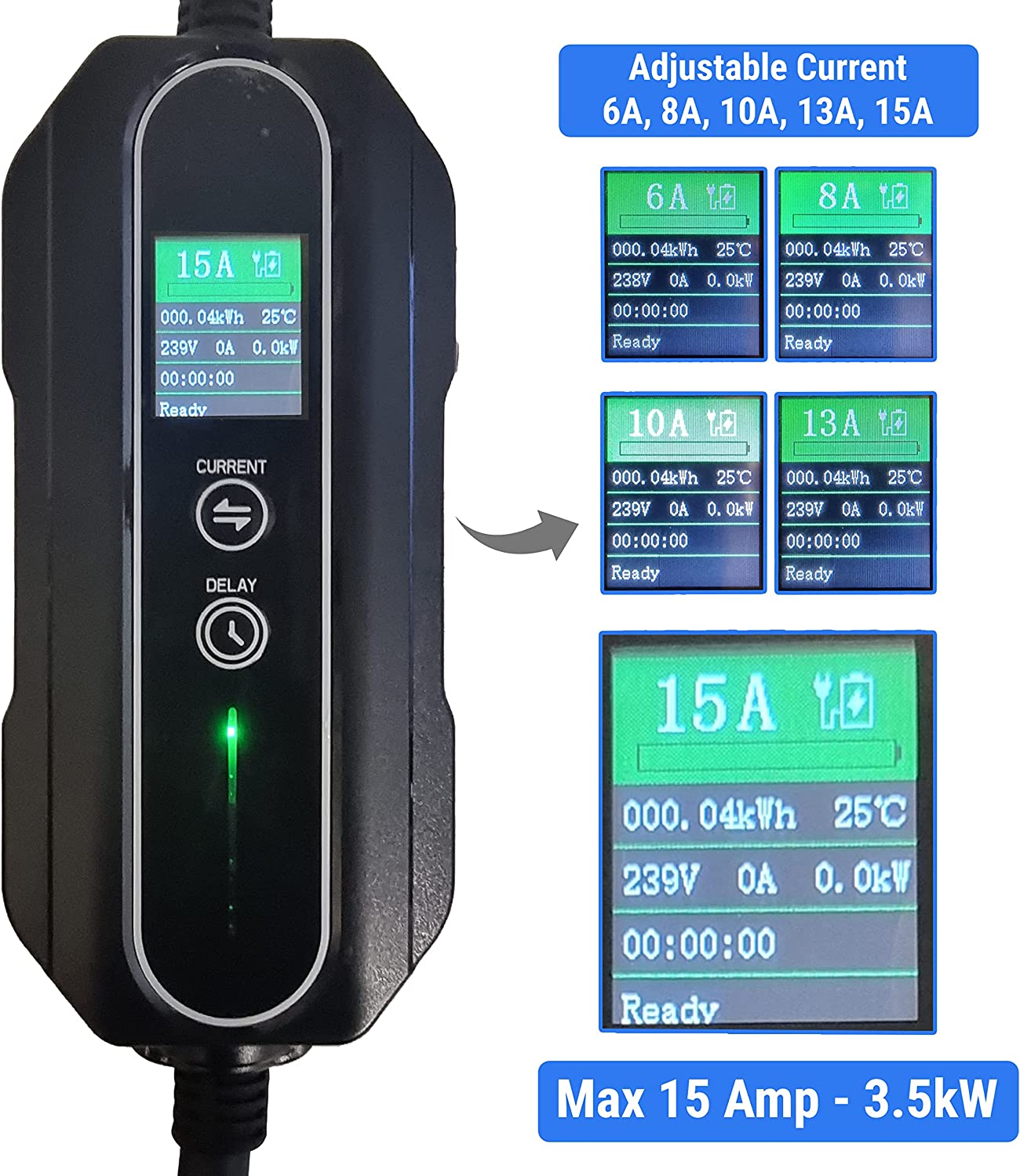Portable EV Charger 15A Type 2 Adjustable 15 Amp 3 Pin Australia Plug to Type2 5 Metres Max Power 3.4Kw Fit Tesla Model Y Tesla Model 3 BYD MG EV UMC Replacement image number 6