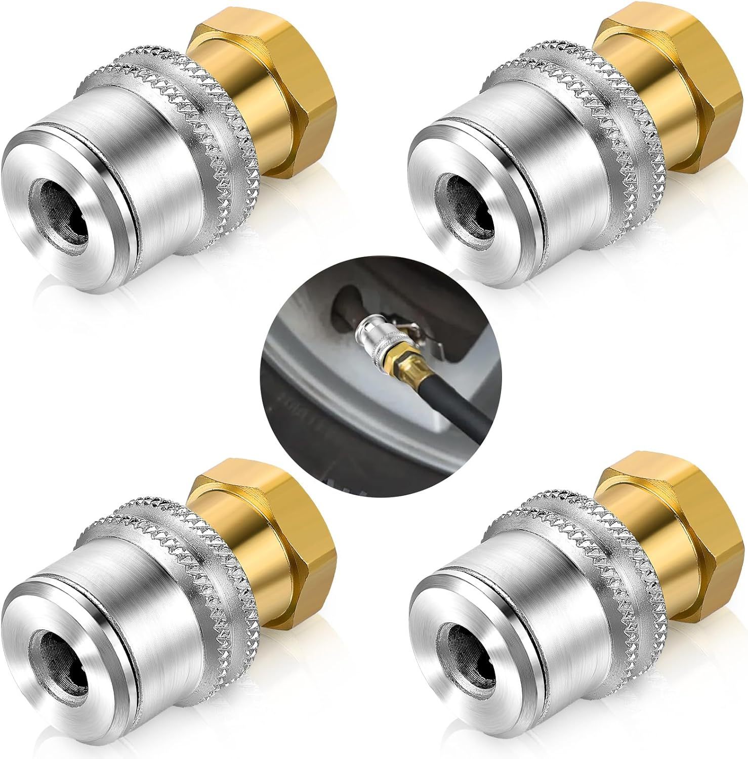 4 Pcs Air Chuck for Tires, anti Leakage Lock on Air Chuck 1/4'' FNPT Locking Tire Inflator Chuck Quick Connector Lock Air Chuck Heavy Duty Brass Tire Chuck Closed Flow for Air Compressor image number 3