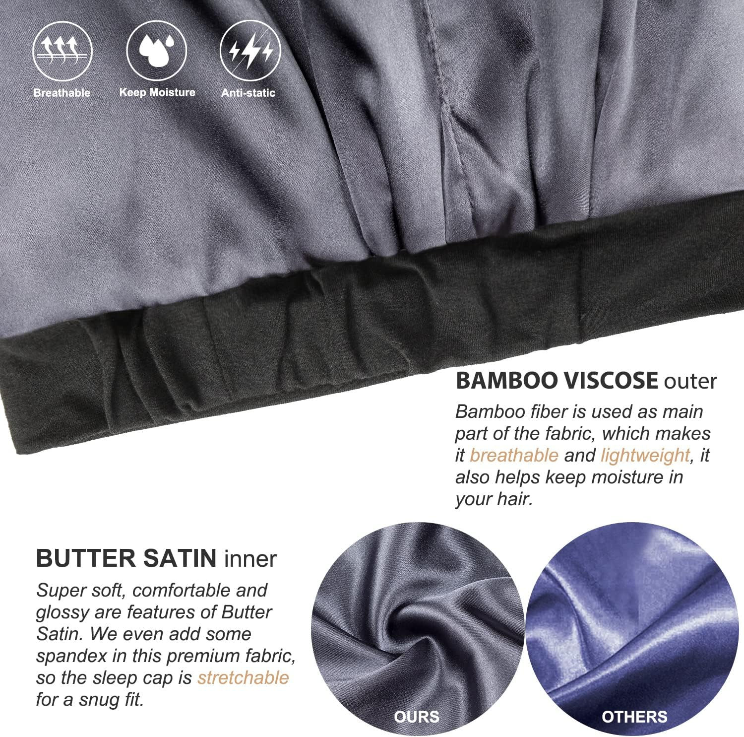 Hat Hut Silk Satin Lined Sleep Cap Bonnet for Curly Hair, Adjustable Satin Hair Wrap for Sleeping