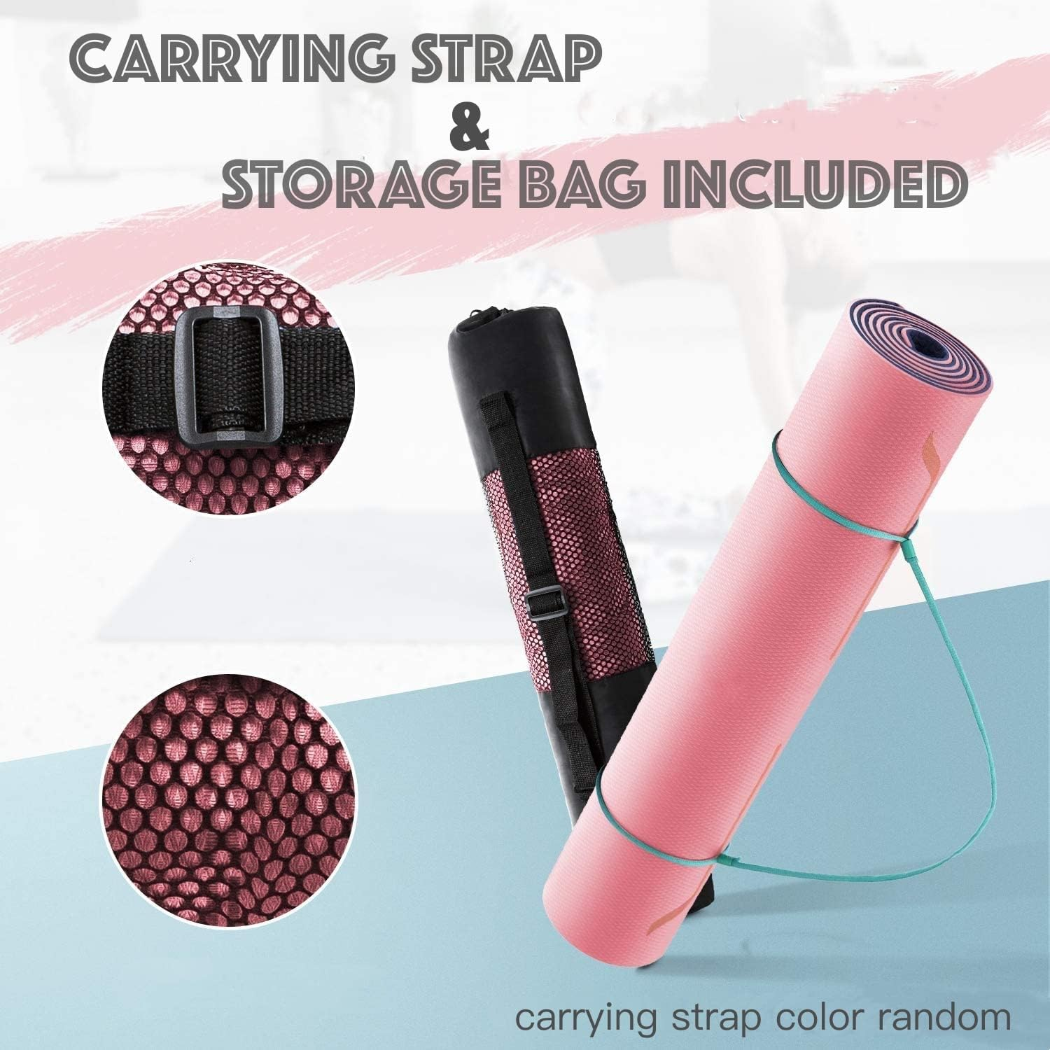 HJB VISSO Yoga Mat, Non Slip Pilates Fitness Exercise Mat with Alignment Marks for Women Men, 183 X 61 X 0.6Cm Thick Eco Friendly TPE, Carrying Strap & Storage Bag Included - Pink/Blue image number 1