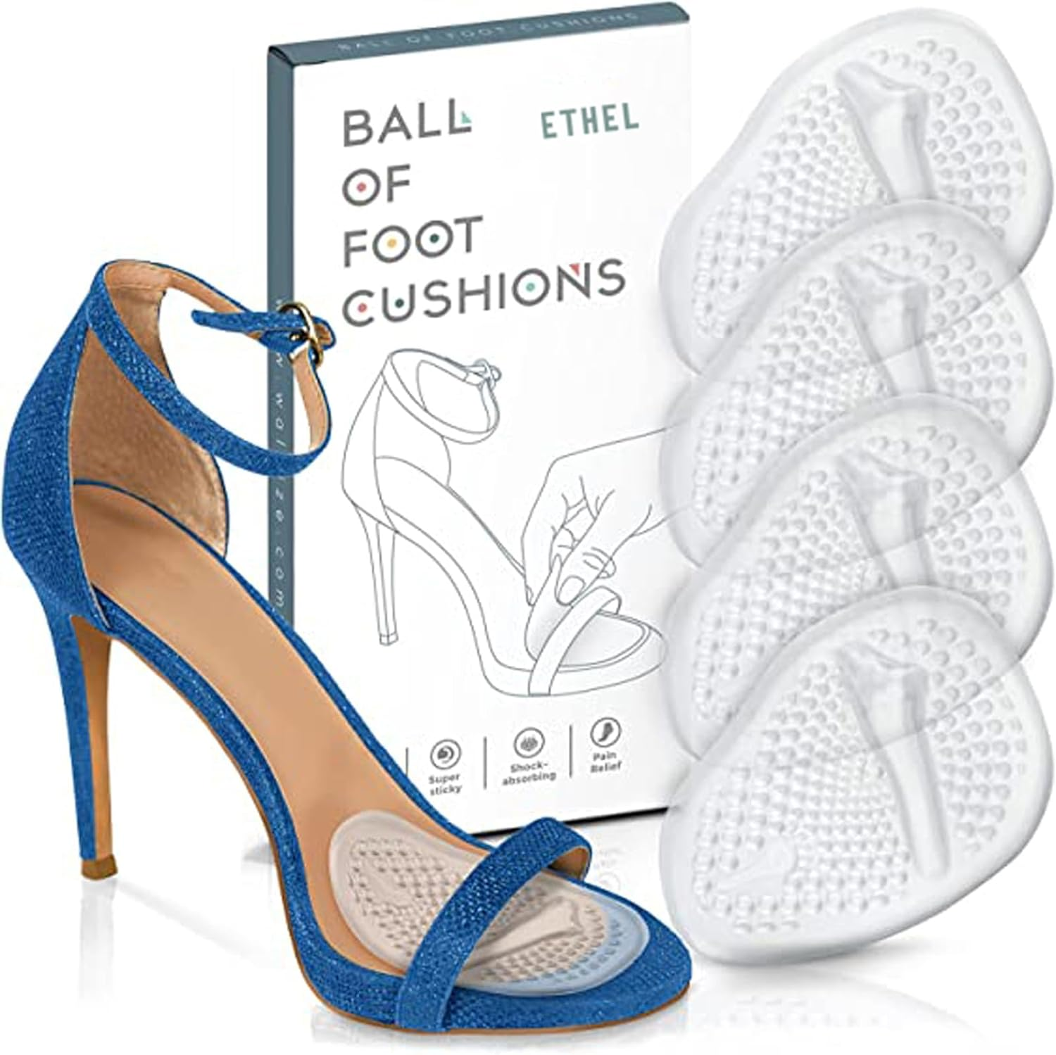 Metatarsal Pads Women | Heel Inserts for Women | Ball of Foot Cushions for Women High Heel (2 Pairs Foot Pads) - Helps with Pain Instantly - One Size Fits Shoe Inserts for Women (Clear)