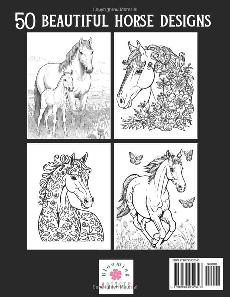 Horses Coloring Book: Fun and Relaxing Coloring Book for All Horse Lovers 50 Beautiful Horse Designs and Patterns Great Gift for Girls Ages 8-12, ... and Adults Let Your Creativity Run Free! image number 1