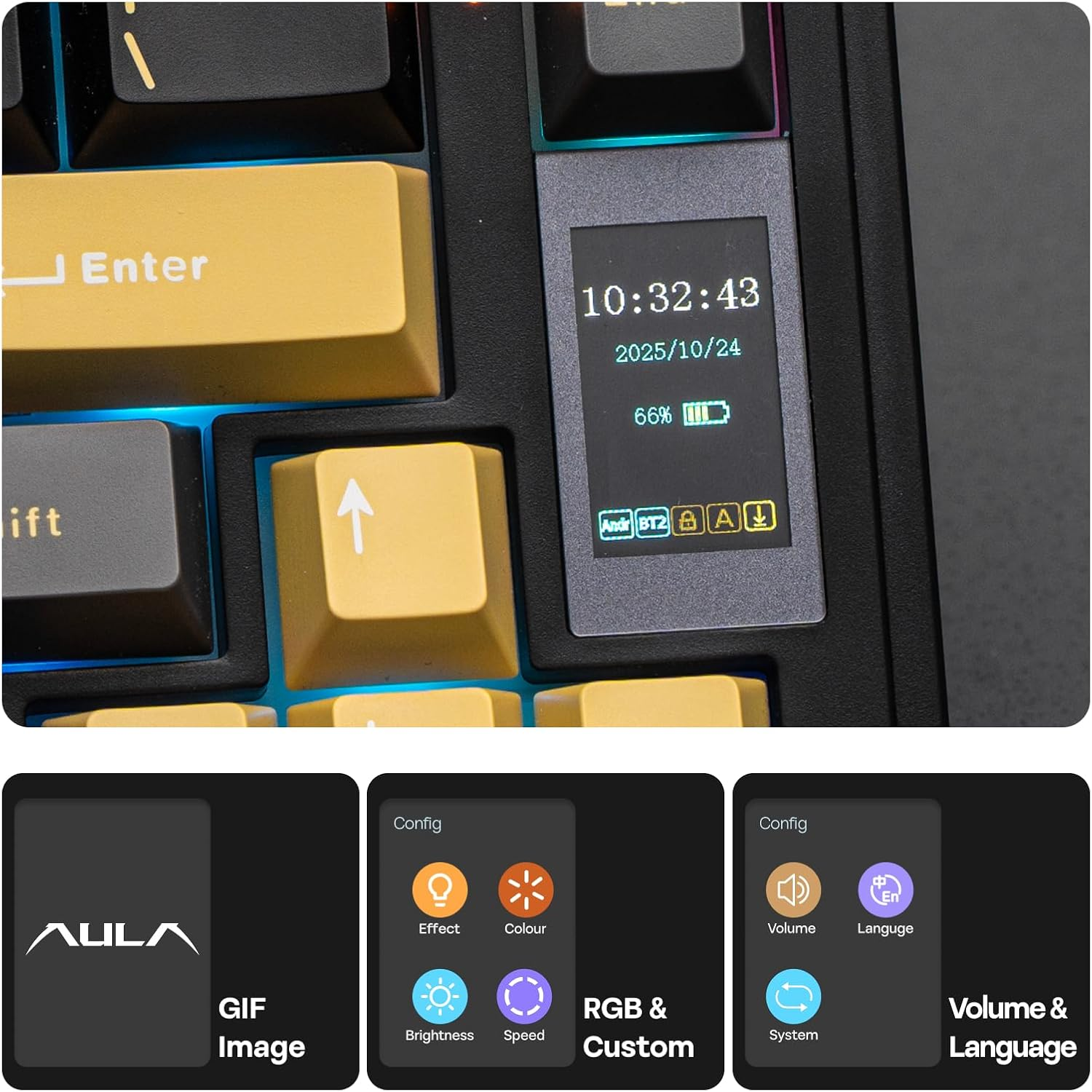 EPOMAKER X Aula EA75 MAX Wireless Gaming Keyboard with Screen & Knob, 5000Mah, Hot-Swap, Lubed Switches, RGB Backlit, Creamy Gasket, 75% Mechanical Keyboard (Black, Reaper Switch) image number 6