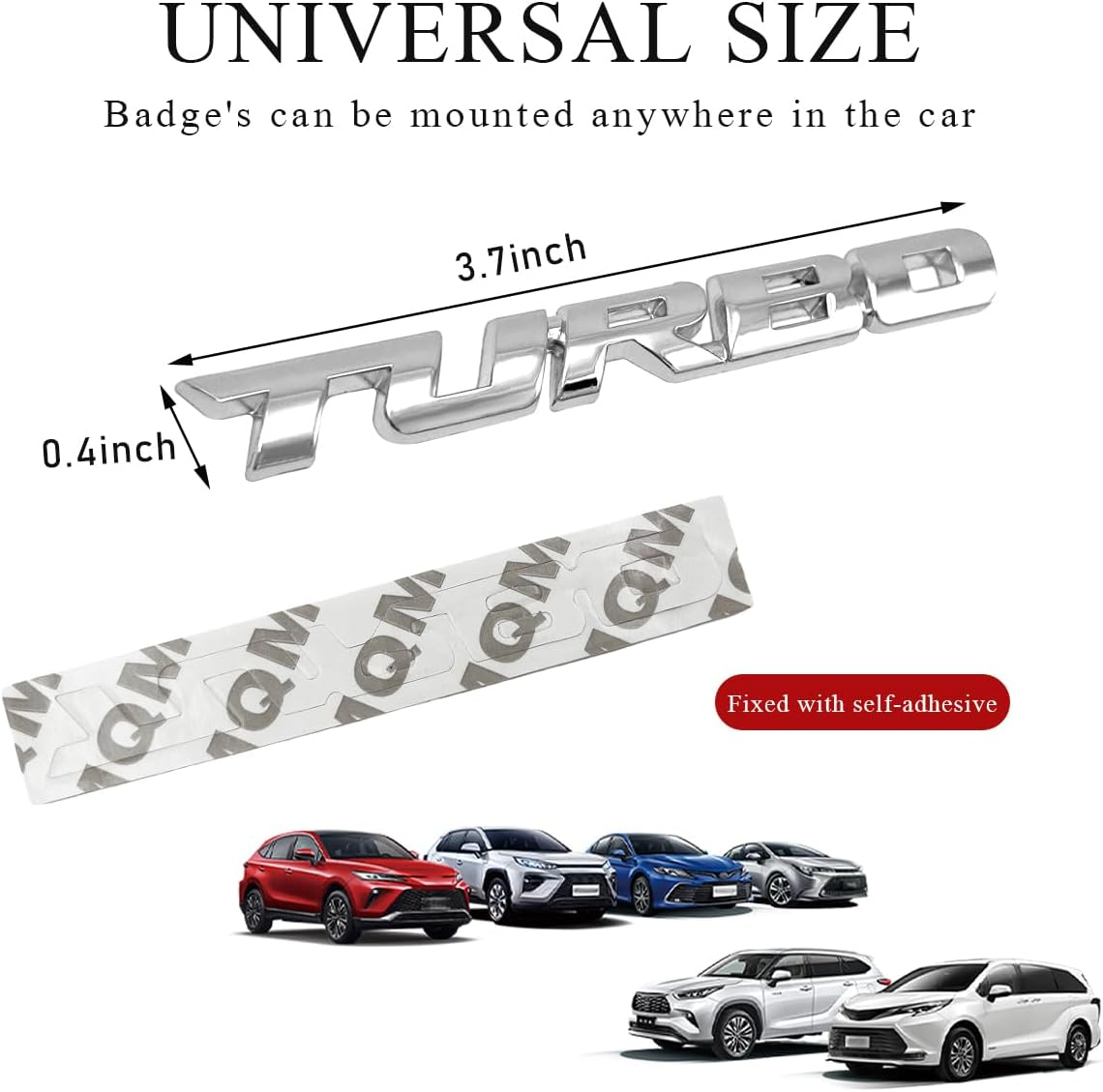 Gasedin Turbo Car Emblem, 3D Metal Emblem Badge Sticker with Turbo Letters, Self-Adhesive Turbo Vehicle Fender Rear Trunk Emblem Decal, Universal Car Accessories for Decor (Silver) - Red+Silver image number 6