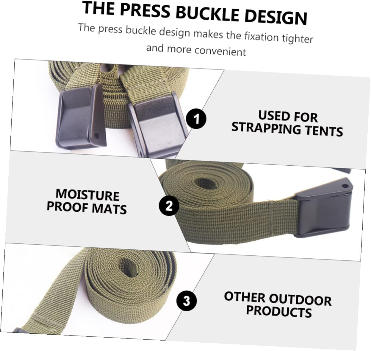 MUSISALY 3Pcs Military Tie Straps PP Webbing with Pom Press Buckle for Camping Luggage Fastening and Cargo Securing image number 4