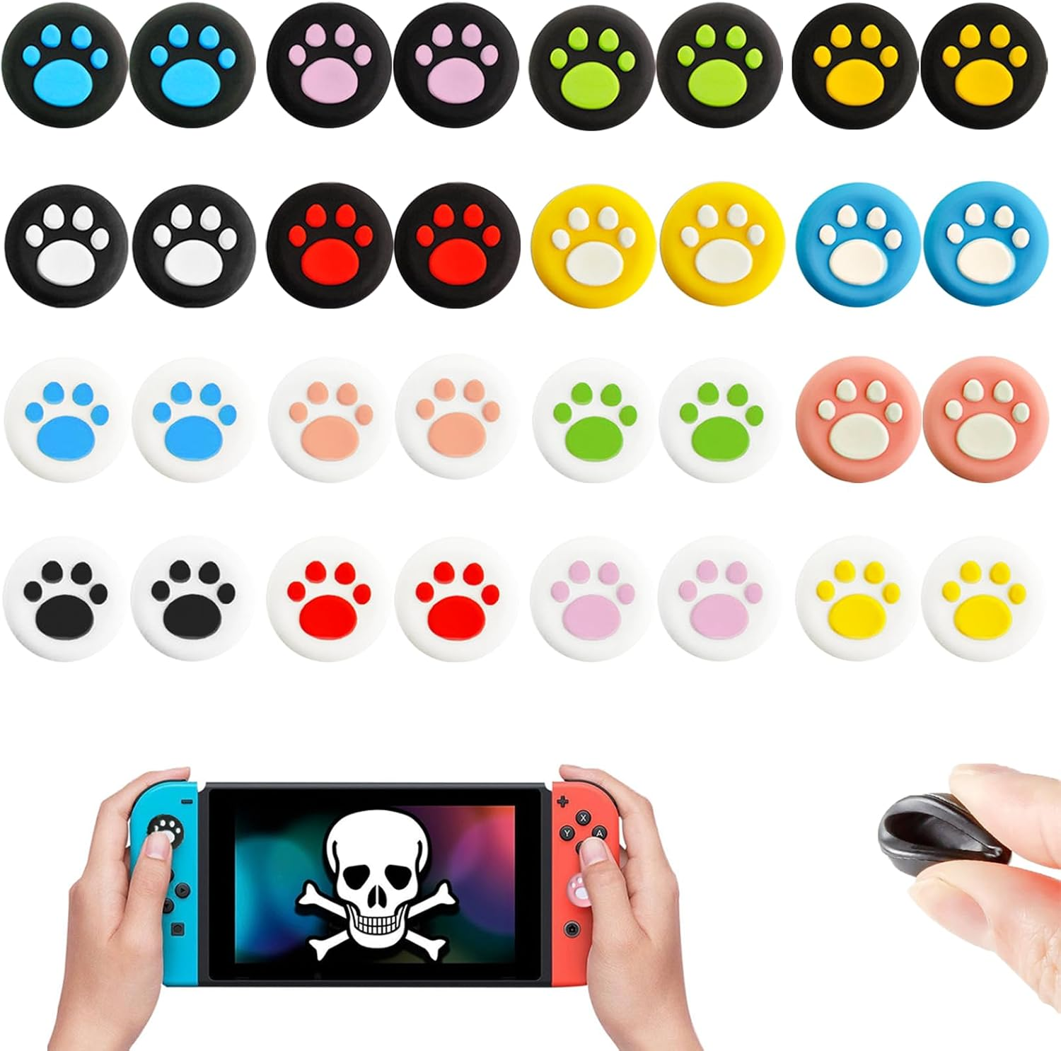 JOWILIN 32 Pcs Replacement Cat Claw Thumb Grip Caps, Cute Paw Thumb Grips, Soft Silicone Jotstick Cap, Detachable & Anti-Slip Stick Cover for Nintendo Switch 2 Joy-Con, PS4/PS5, Xbox Controller image number 2