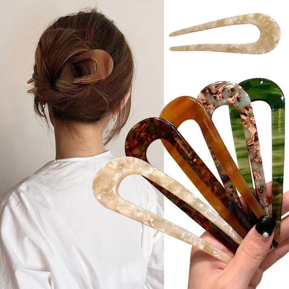 French Cellulose Acetate Hairpins Forks Vintage Print U-Shape Hair Pins Clips Hair Prong Bun Sticks 2 for Women Hair Access - Blue image number 5