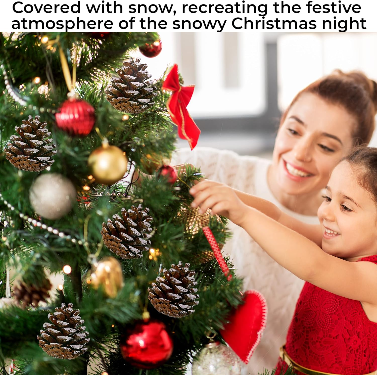 20 Pieces Christmas Pine Cones Decorations Picks - Snow Pine Cone for Xmas Tree Garland Wreath Ornaments Pinecones Decorating Winter Holidays Home