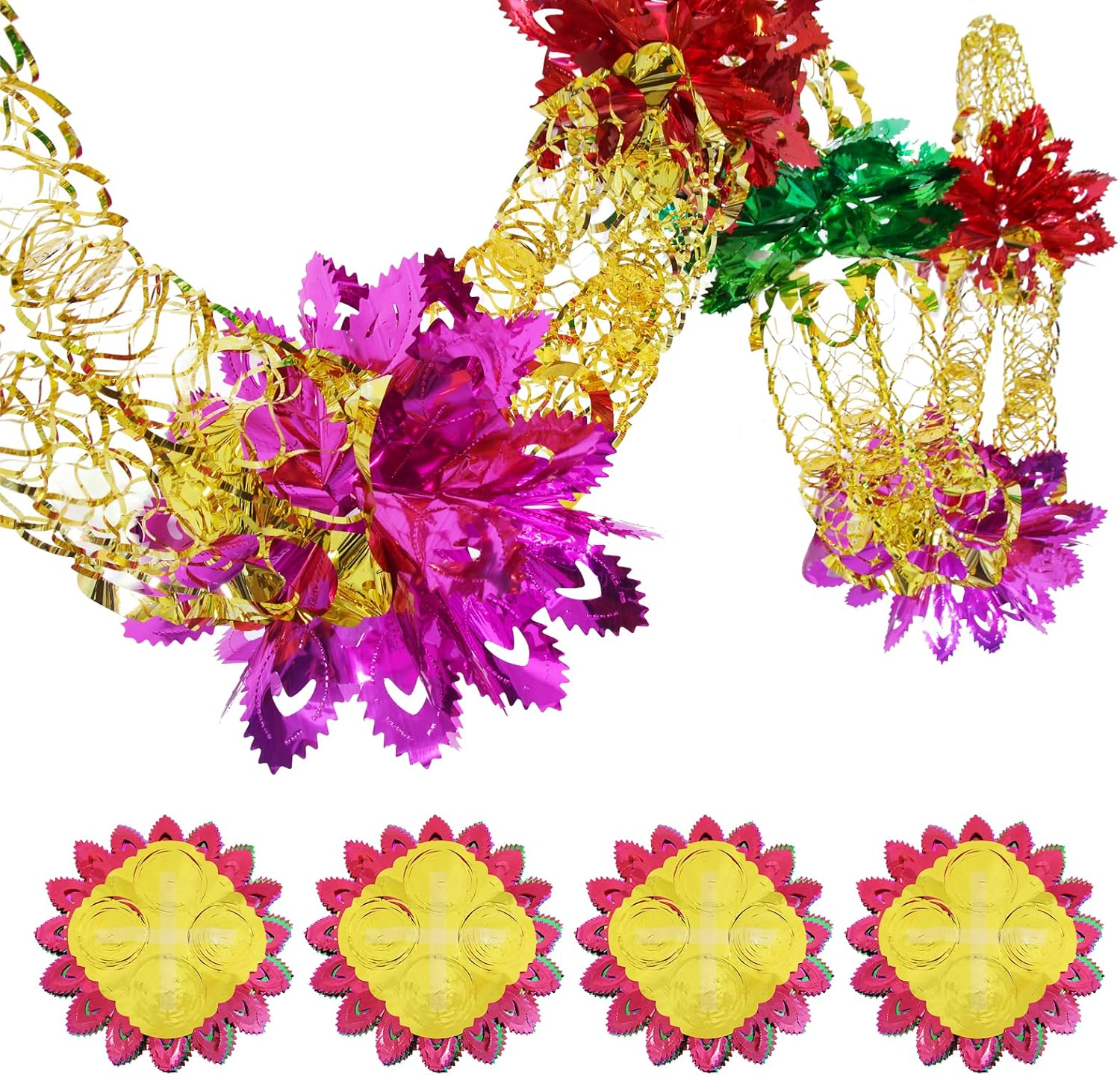 4Pcs Christmas Foil Decorations Garland Festive Hanging Tinsel Swirl Decorations for Indoor Outdoor Birthday Wedding Party Supplies, 8.2Ft