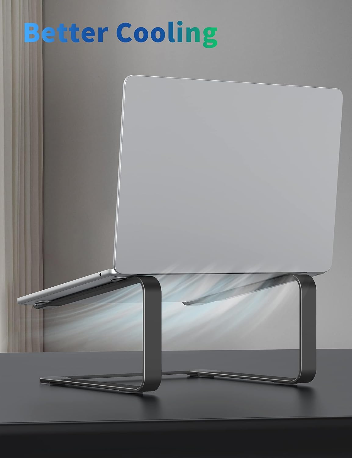 SOUNDANCE Laptop Stand for Desk, Metal Computer Riser, Heavy Stable PC Holder, Ergonomic Laptops Elevator for 12 to 17.3 Inches Notebook Computer, Black - Black image number 3