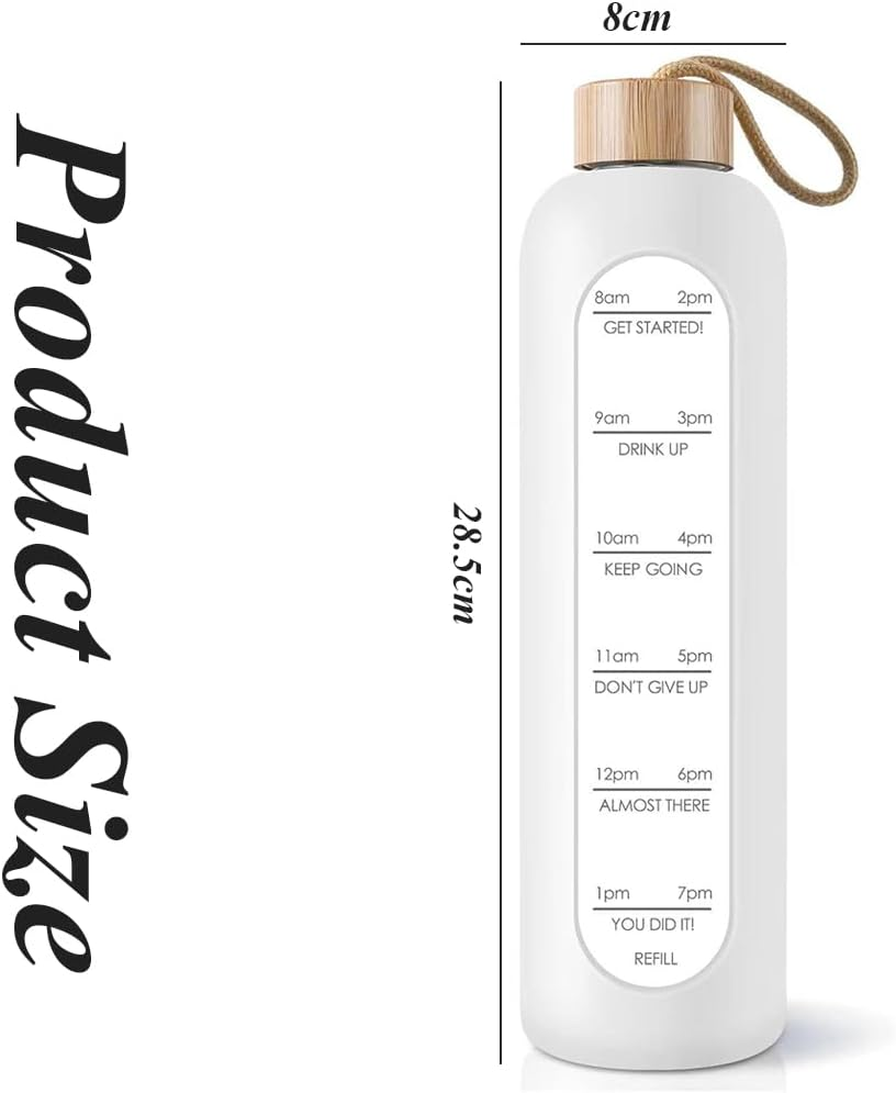 1000 ML Water Bottle, Time Marker Water Cup, Reusable Glass Tumbler, Motivational Water Bottles with Silicone Sleeve and Bamboo Lid, Drop Resistant Water Bottle for Gym Sports Outdoor image number 5