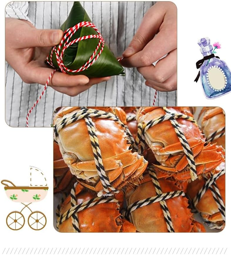 LORJE Twine 2 Pc Green White Cotton Twine and Red White Cotton String Rope Ribbon Cord for Wrapping, Baking, Butchers, DIY Crafts, Christmas Holiday Decorations,656 Feet image number 2