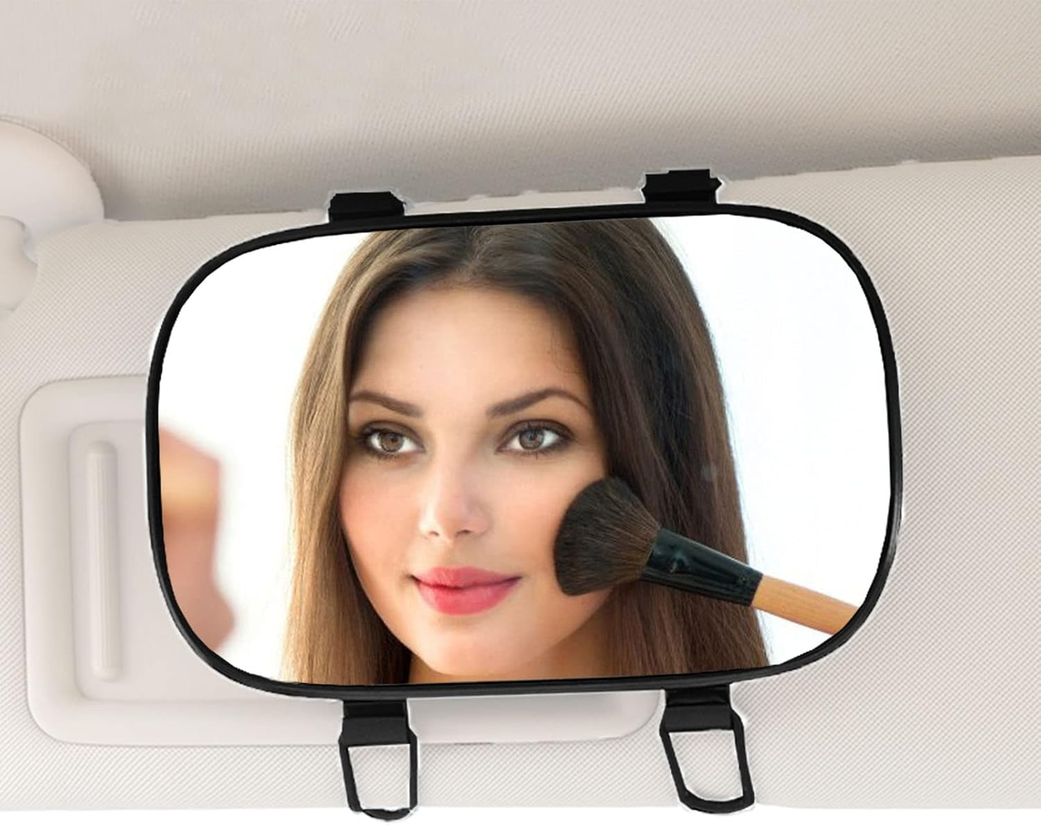 Car Visor Mirror - 6.7 Inch Auto Makeup Cosmetic Vanity Sun-Shading Mirror with Adjustable Double Elastic Clip Clamp Universal for Mount on Car Truck SUV Van Sun Visor image number 2