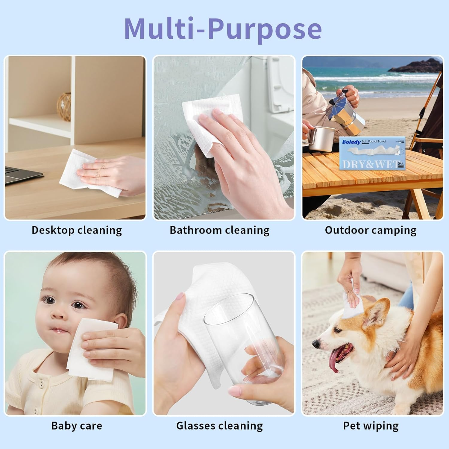 Boledy Soft Facial Towel, Large Thick Cotton Facial Tissue, Lint Free Face Cleansing Wipes, Ultra Absorbent Disposable Face Towel, Makeup Removing Wipes for Sensitive Skin, Dry Wipe (320 Count(Pack of 4)) image number 3