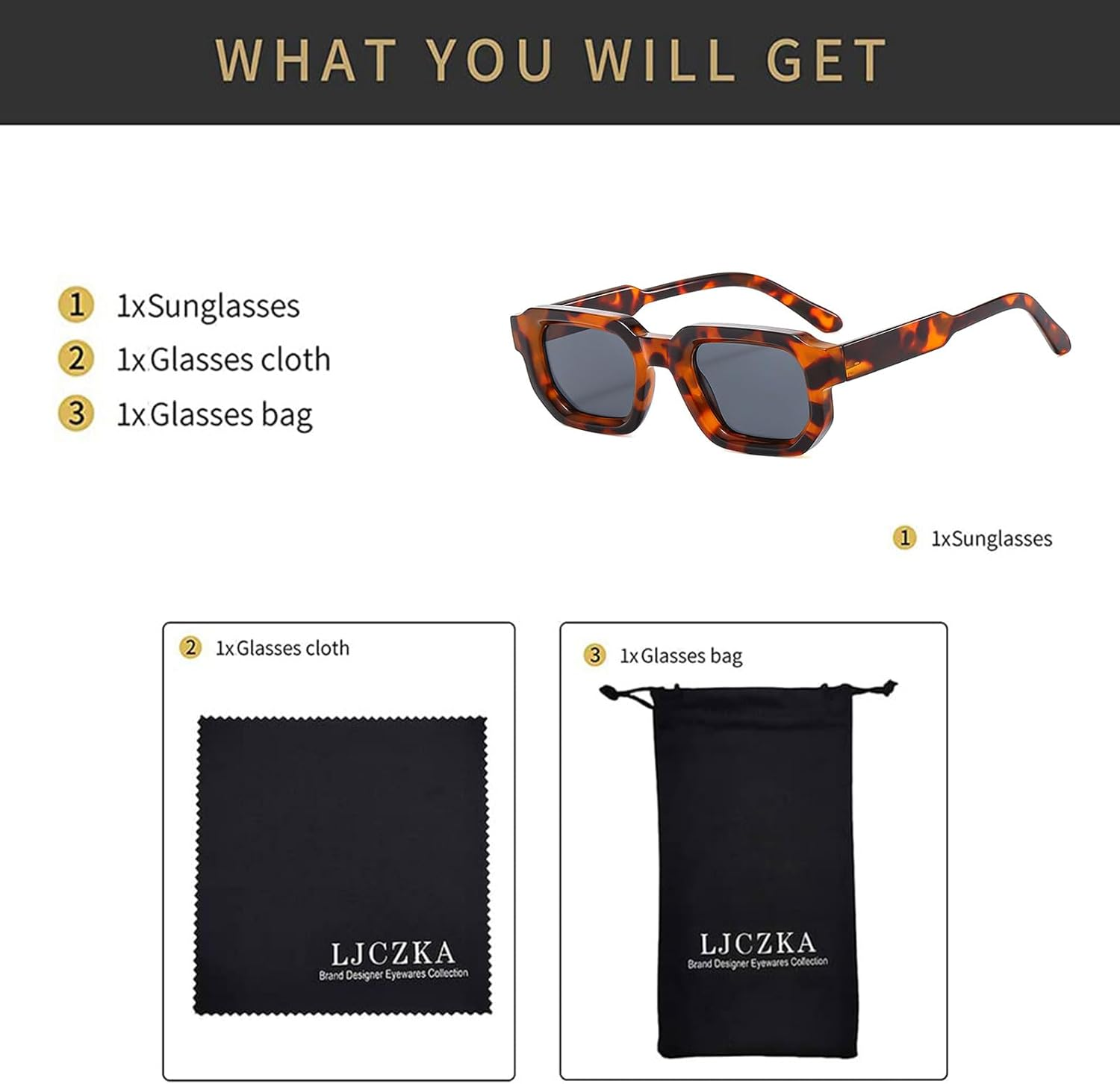 LJCZKA Vintage Rectangle Sunglasses for Women Men Retro Small Square Sunglasses Thick Frame with UV400 Protection - Black Blue image number 5