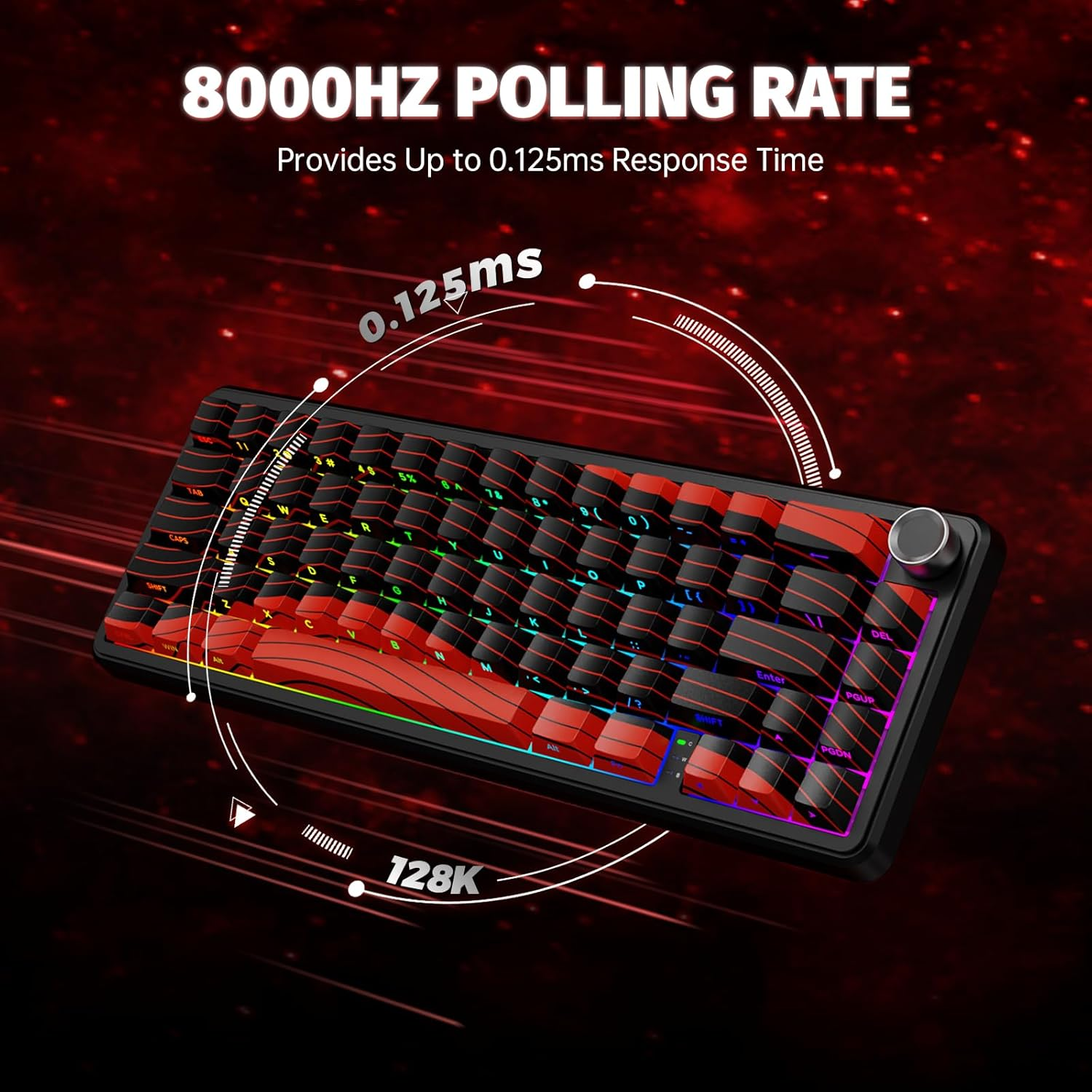 ATTACK SHARK X65PRO HE Rapid Trigger Wireless Gaming Keyboard, 0.01Mm RT Accuracy 8000Hz Wired Keyboard with Magnetic Switch, Adjustable Actuation, Snap Tap, RGB Lighting for Pc/Mac (Black Red Line) image number 6
