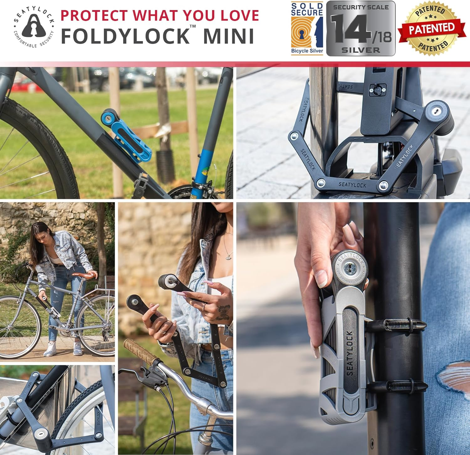 Seatylock Foldylock Mini Folding Bike Lock - Patented Lightweight Bicycle Lock - Heavy Duty anti Theft Guard with Key for Electric Scooter & City Bikes - 29.5" image number 5