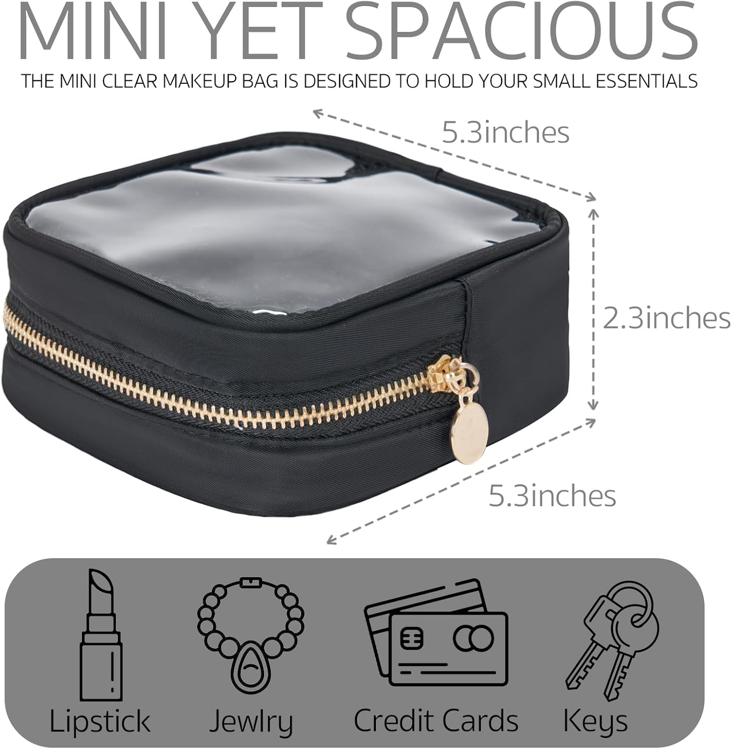 Clear Cosmetic Bag Mini Makeup Bag Women Small Cosmetic Bag for Purse Zipper Cute Pouches Make up Travel Toiletry Essentials Preppy Purse Organizer Bags, Black, Fresh, Minimalist, Modern image number 2