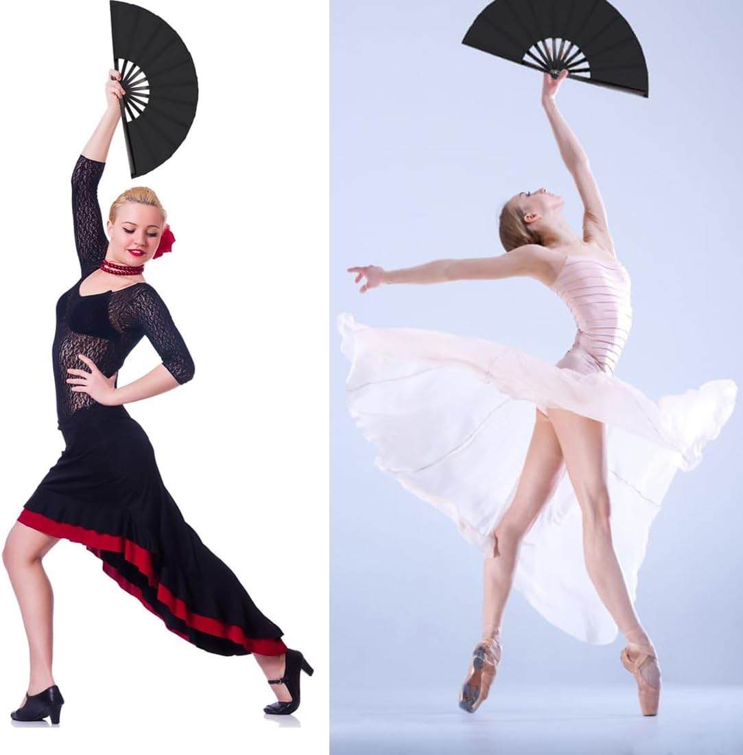 2 Pack Large Folding Hand Fan, Black Chinese Kung Fu Tai Chi Fan, Nylon-Cloth Vintage Retro Fabric Fans Folding Fan for Men and Women Performance, Dance, Decorations, Festival image number 5