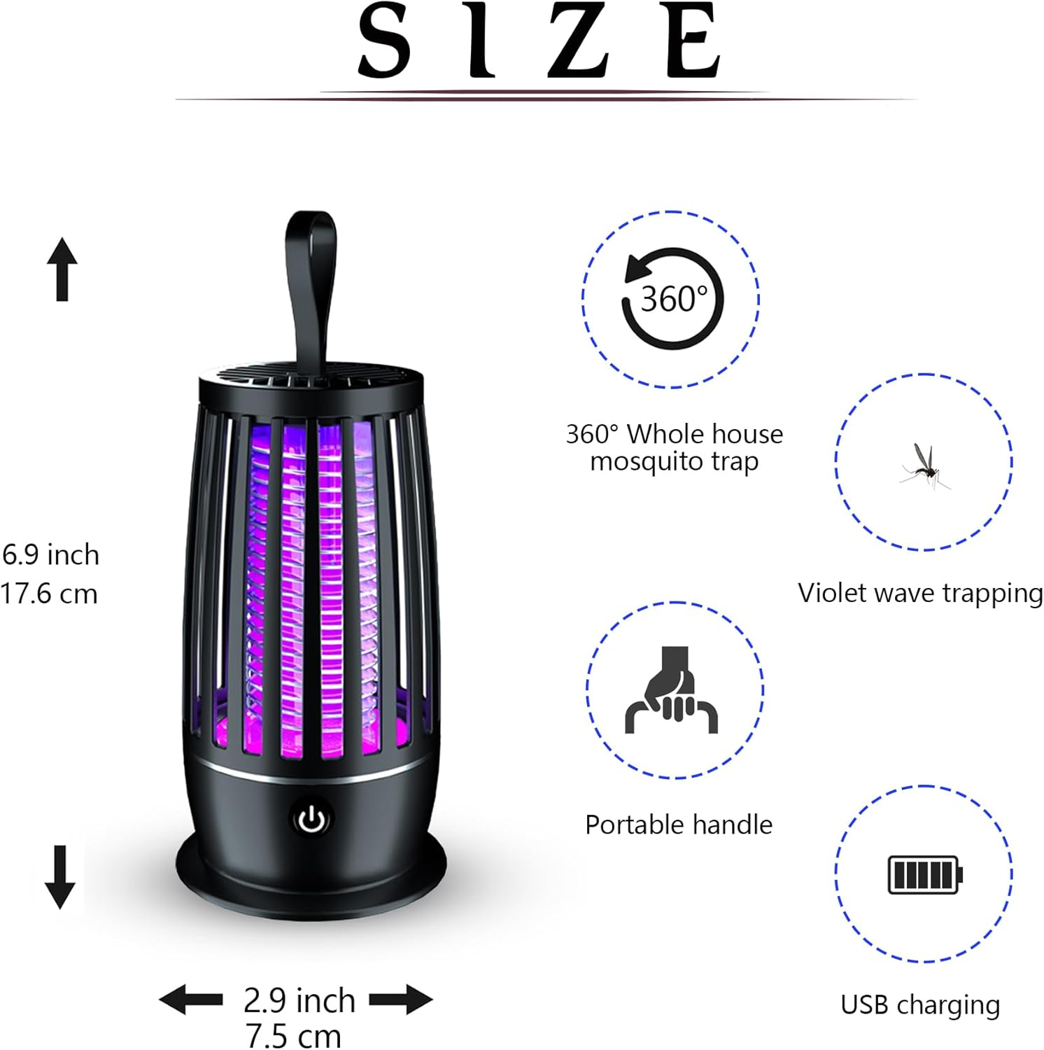 Electric Fly Catcher, Portable Bug Zapper,1200Mah Rechargeable Mosquito Killer, 2 in 1 Killer with UV Lamp and Lighting Lamp,360&deg; Attract Zap Flying Insect for Patio Bed Office Camping image number 2