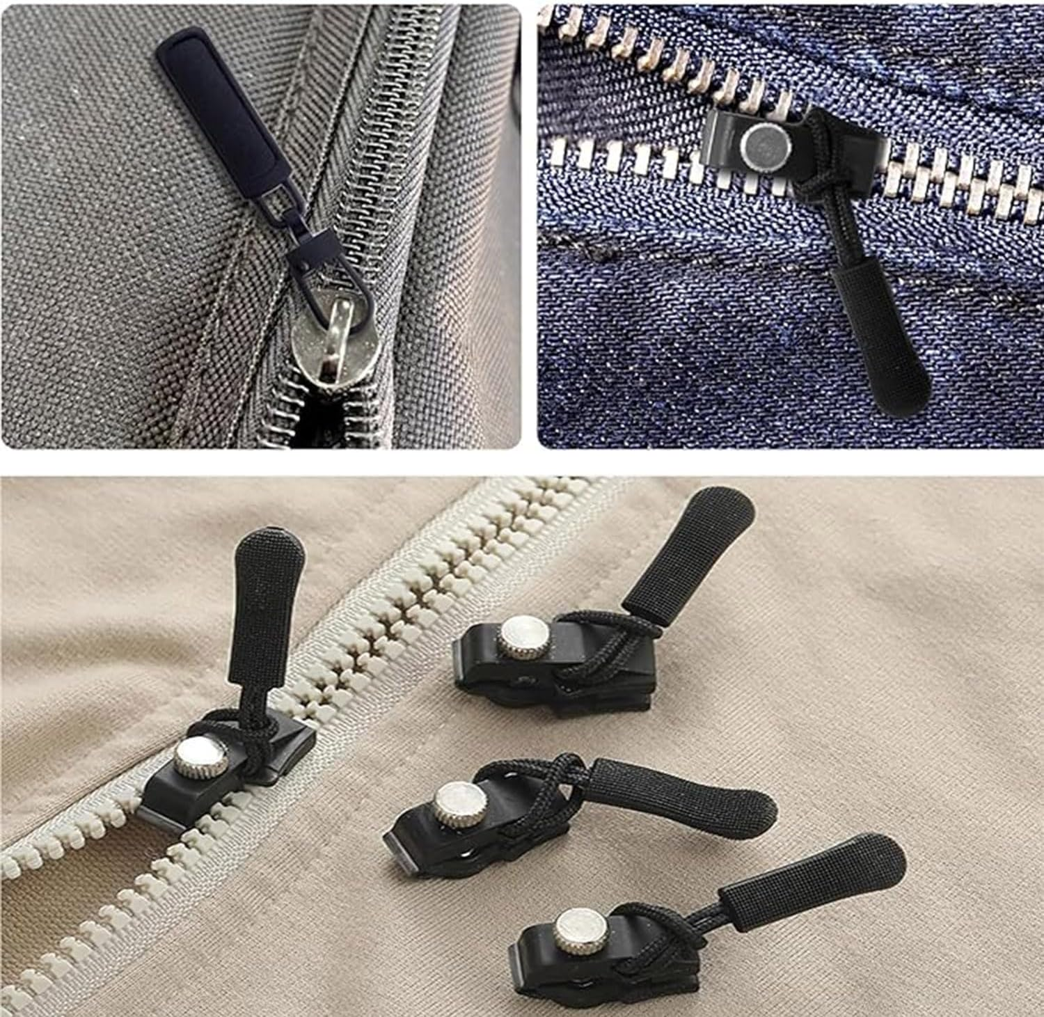 Roczential 10 Pcs Small Fix Zipper Repair Kit, Zip Slider Repair Instant Kit, Instant Zipper Plier, Zipper Fix Kit, Easy Install, for Repairer Zipper Maintenance Tool for Backpacks Clothes Suitcases (Black, Large Size) image number 2