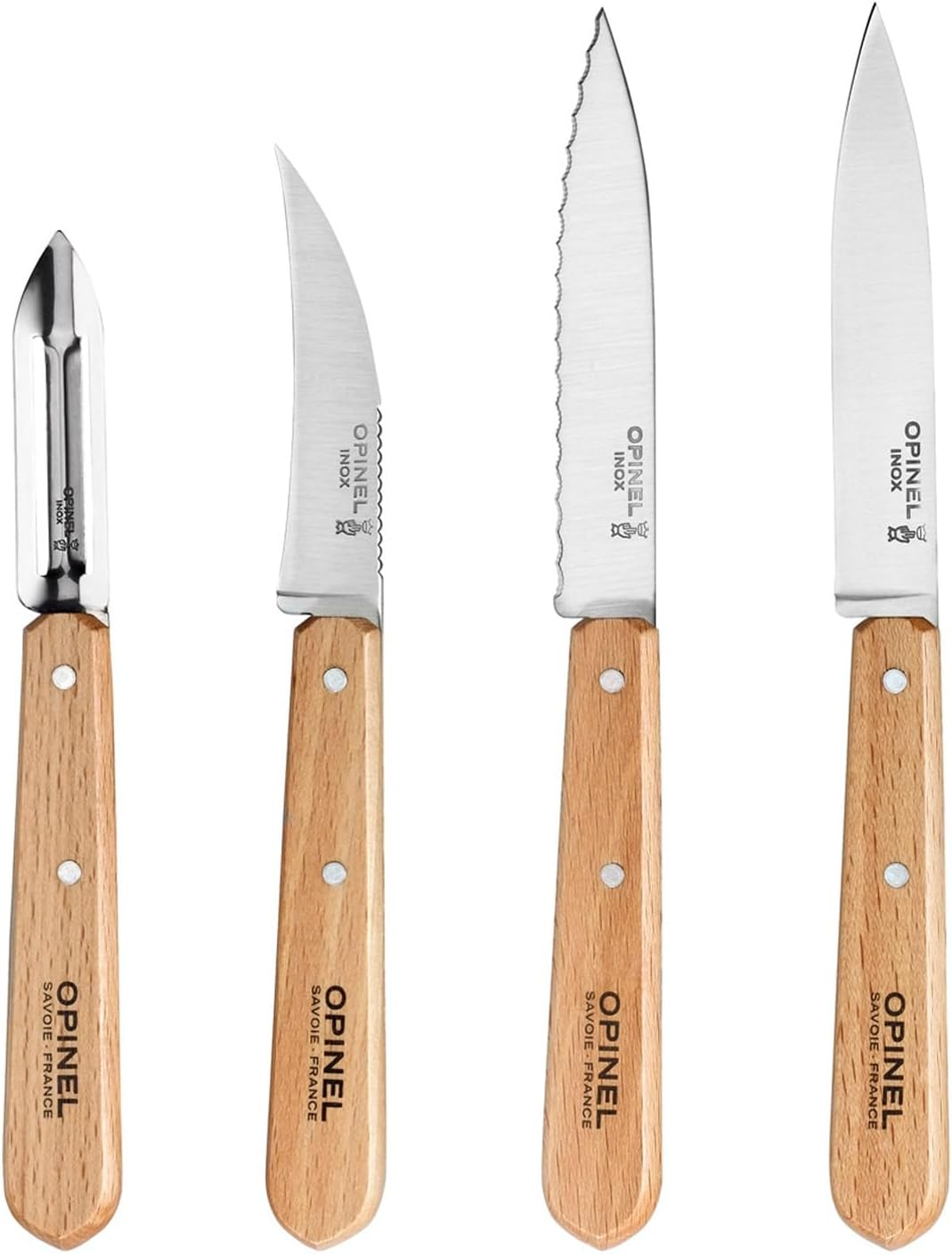 Opinel 112 "Les Essentiels Natural Varnished Beechwood Handle Kitchen Knives