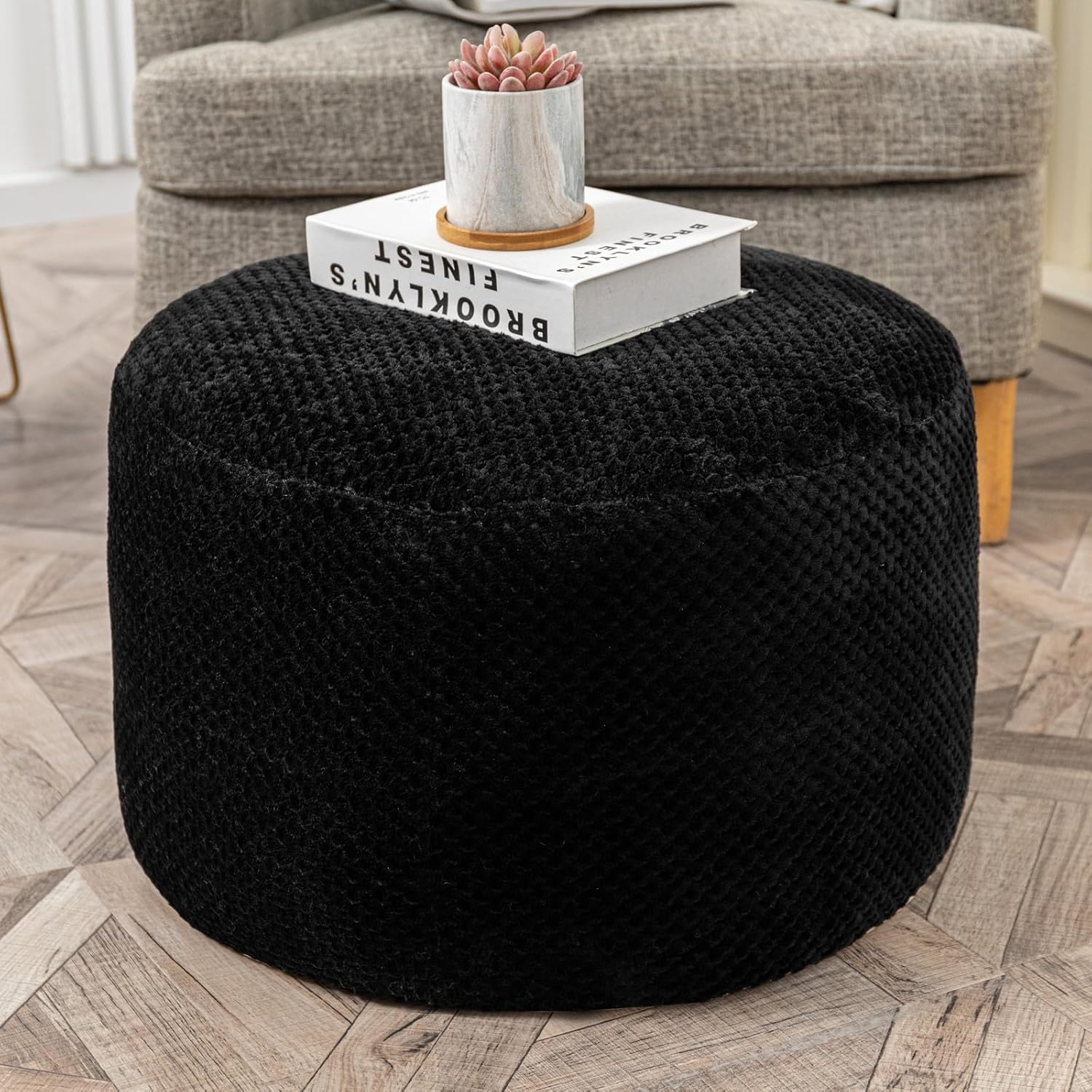 Unstuffed Ottoman Pouf Cover &ndash; 51X31Cm Footstool Slipcover, Storage Ottoman Foot Rest, Floor Pouf & Footrest Cushion Cover Only (Snow Gray)