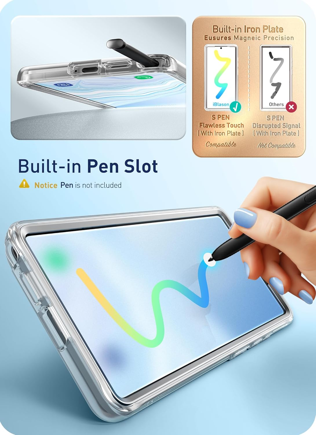 -Blason Cosmo for Samsung Galaxy S25 Ultra Case Magsafe with Built-In Screen Protector [Support Fingerprint ID & Wireless Charger] Full-Body Slim Style Magnetic Phone Case for S25 Ultra, Bluefly image number 5