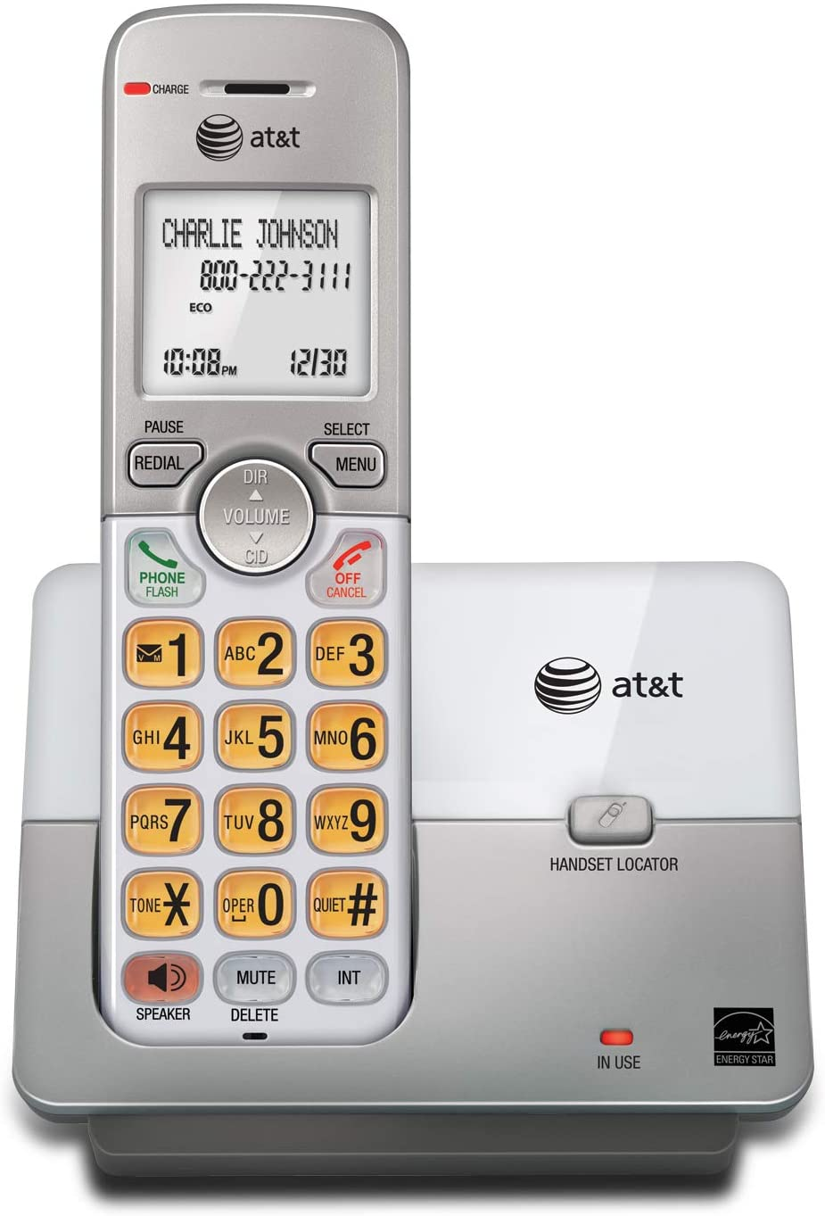 AT&T EL51103 - DECT 6.0 Cordless Home Phone. Full-Duplex Handset Speakerphone, Backlit Display, Lighted Keypad, Caller Id/Call Waiting, Phonebook, Eco Mode, Voicemail Key, Quiet Mode. image number 5