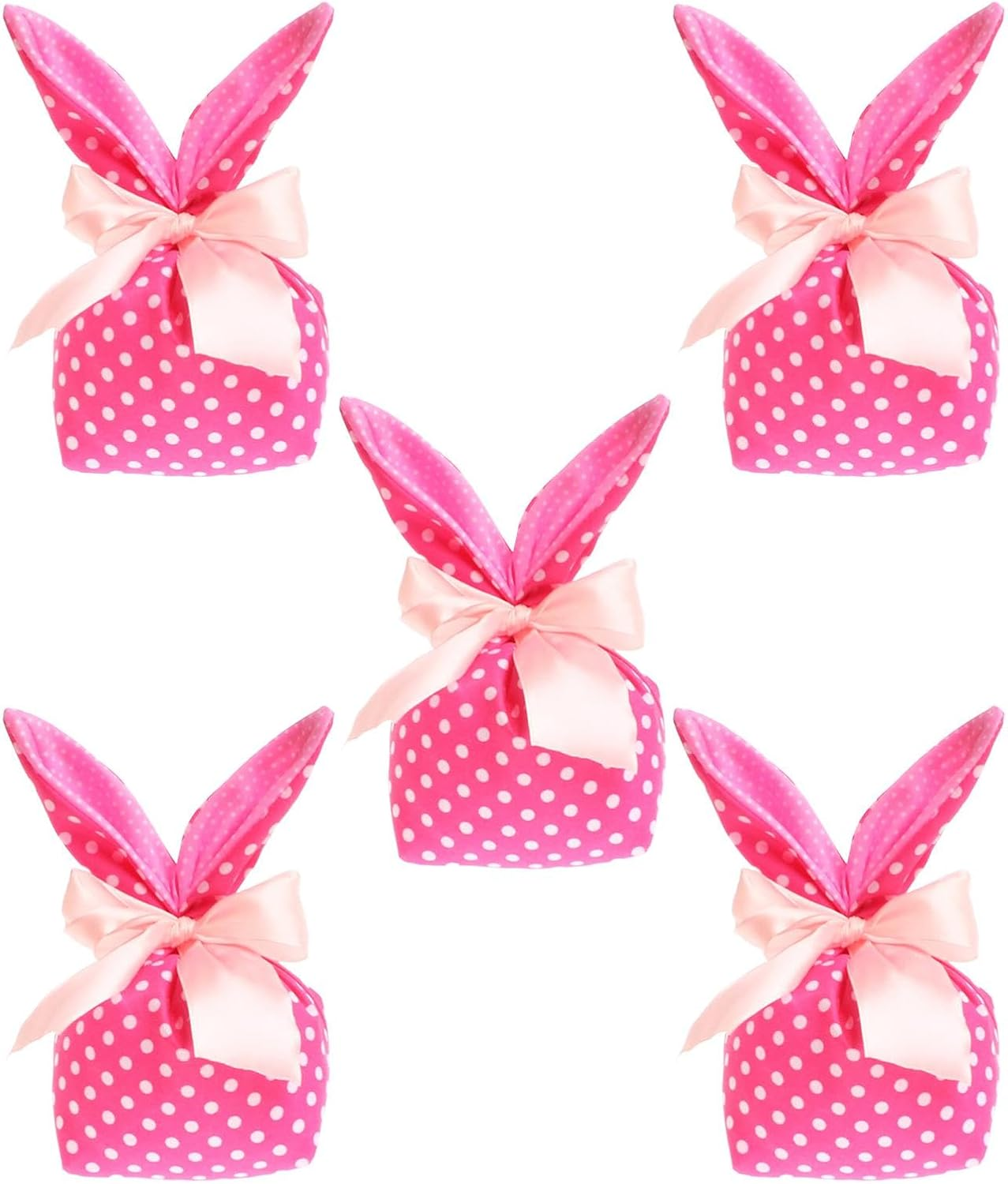 Easter Bunny Treat Bags,Bunny Ears Goodie Bags Candy Storage | 5X Gift Pouches Reusable with Bow, Party Favors, Easter Decorations Party Supplies for Packaging