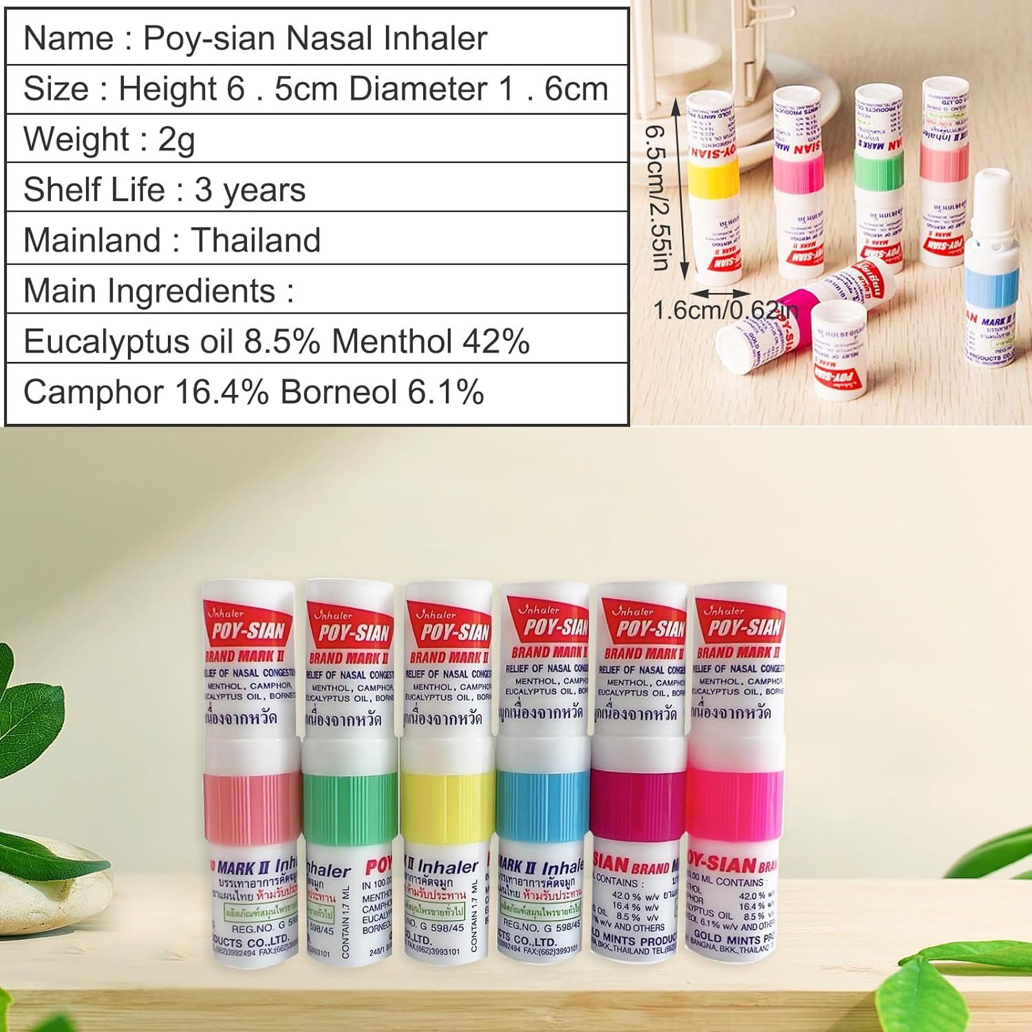 MQ 3 Pack 2-In-1 Nasal Inhaler, Menthol, Camphor, Eucalyptus Oil, Borneol, Cold, Vertigo, Fatigue, Heatstroke, Mosquito Bites image number 5